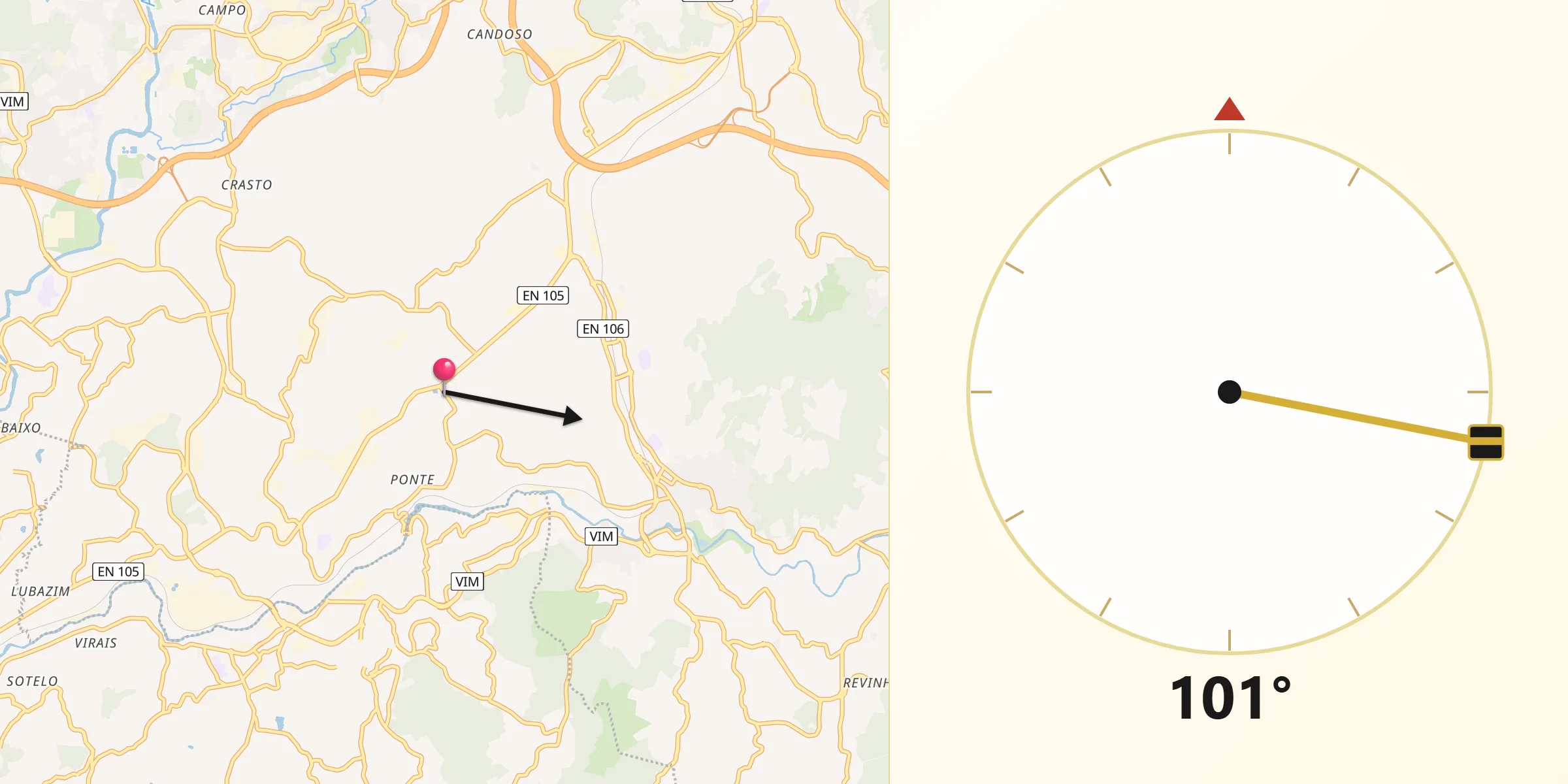 Direção da Qibla a partir de Moreira de Conegos