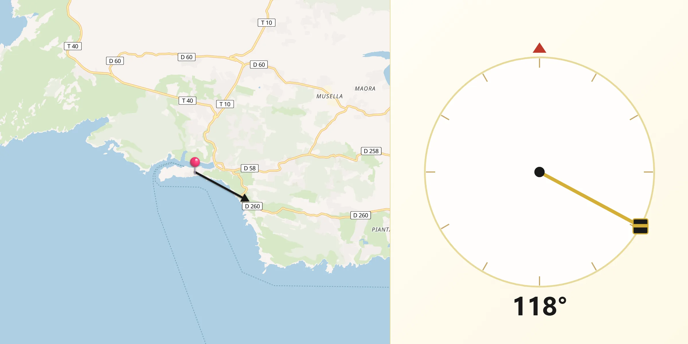 Direction vers la Qibla depuis Bonifacio