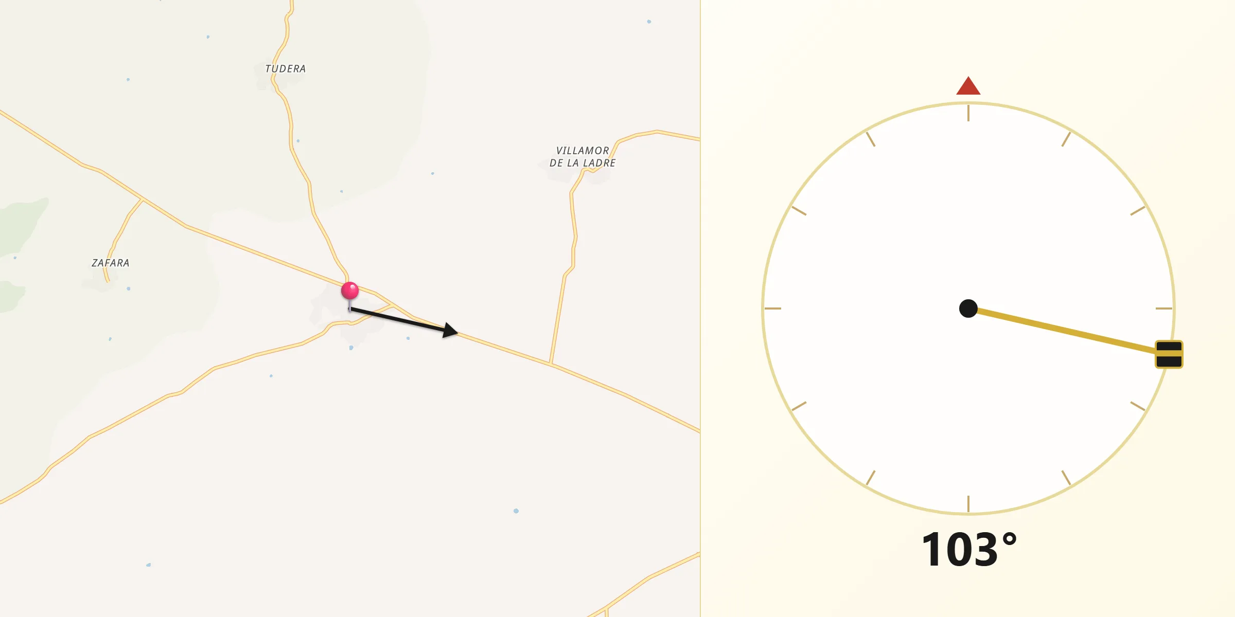 Dirección de la Qibla desde Muga de Sayago