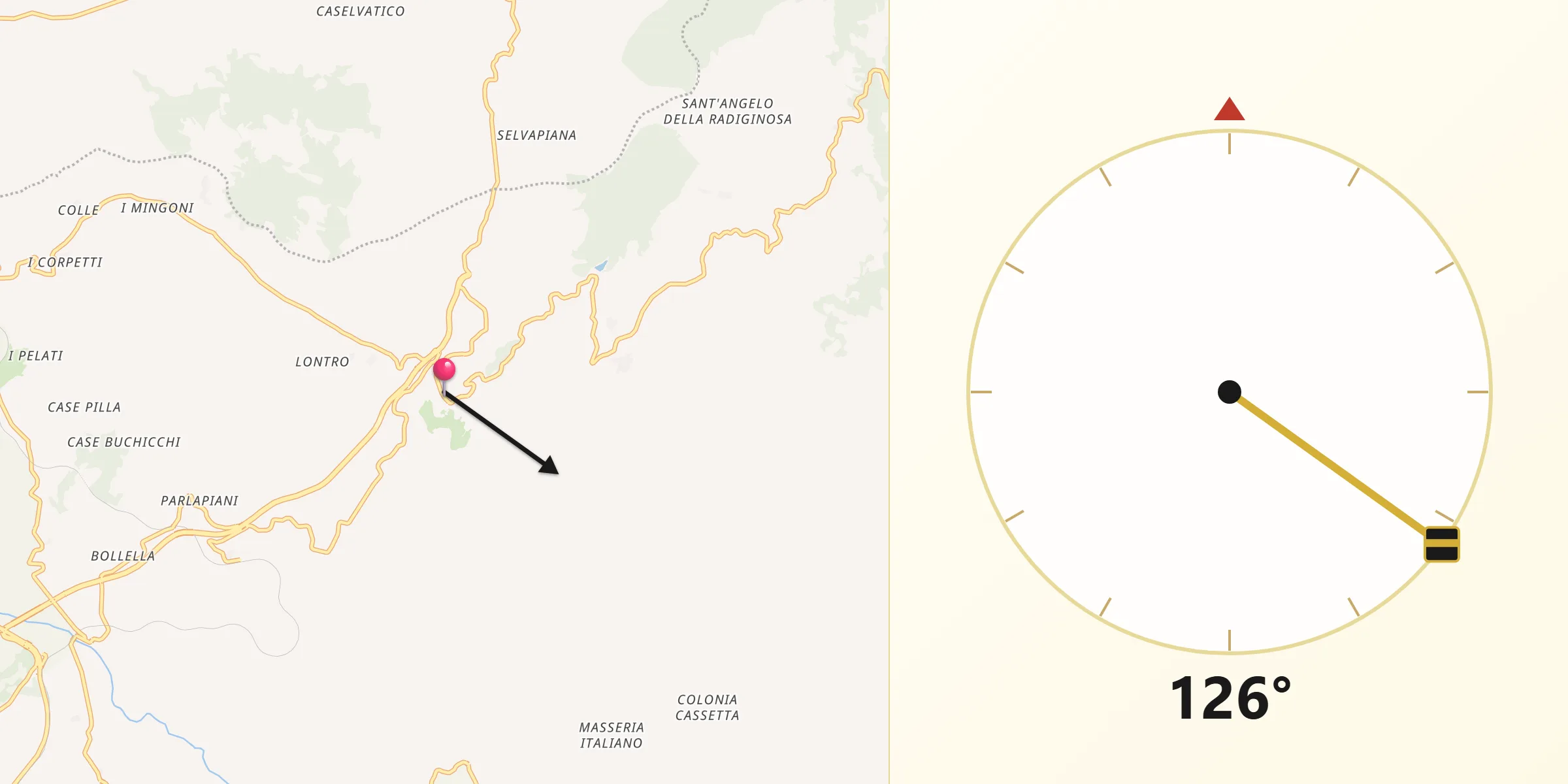 Direzione della Qibla da Santa Croce del Sannio