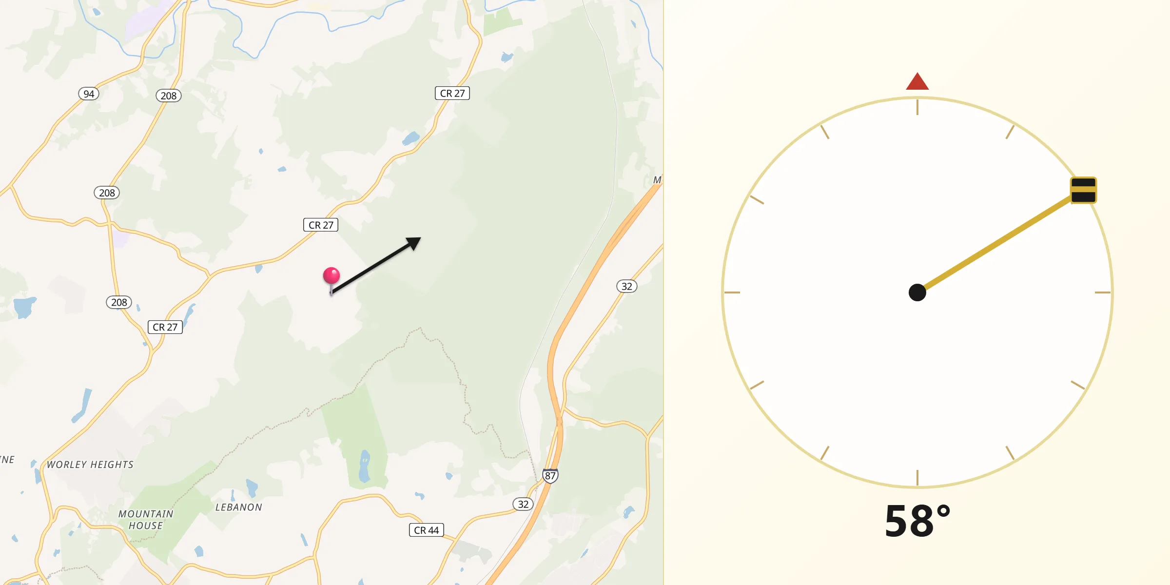 Qibla Direction from Mountain Lodge Park