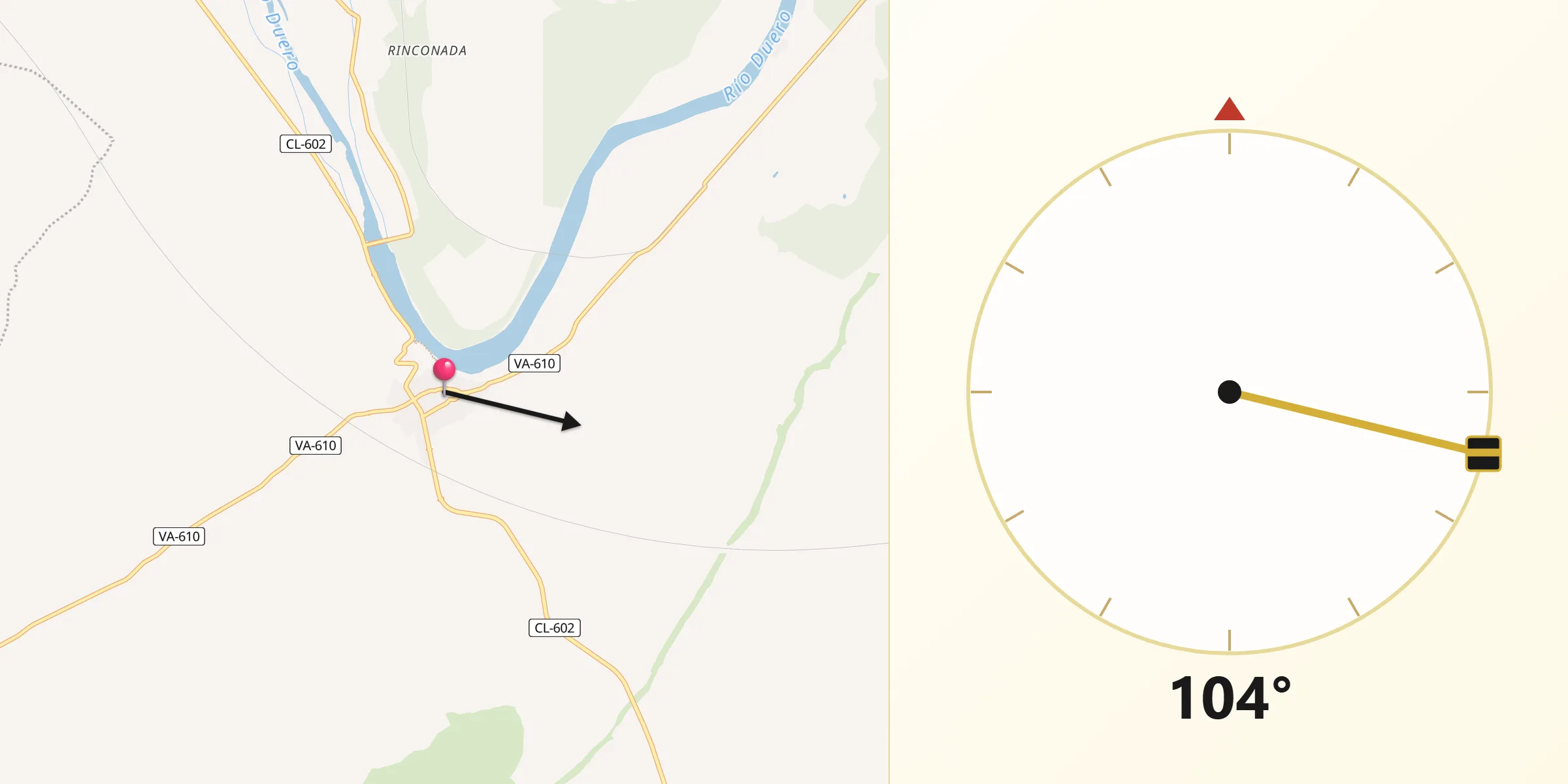 Dirección de la Qibla desde Castronuño