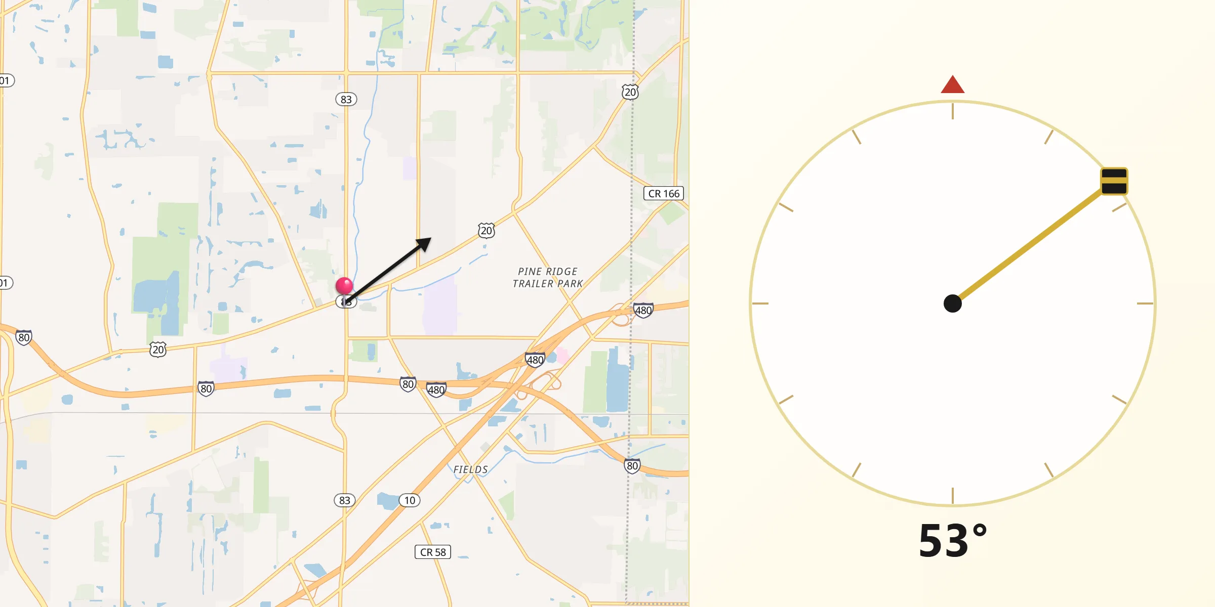 Qibla Direction from North Ridgeville