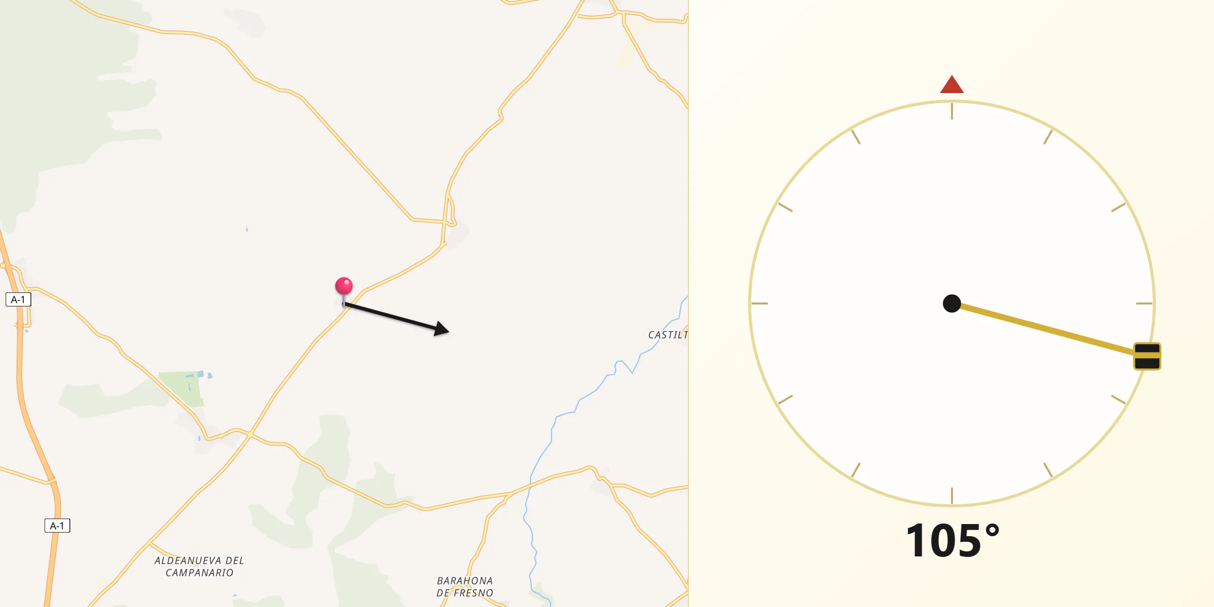 Dirección de la Qibla desde Pajarejos