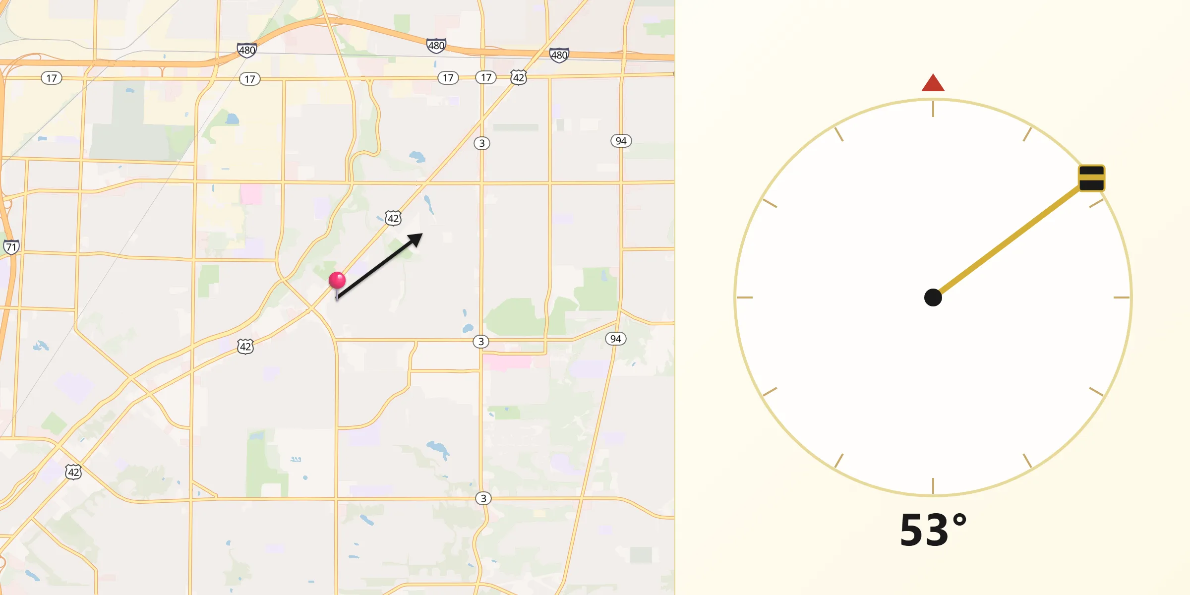 Qibla Direction from Parma Heights