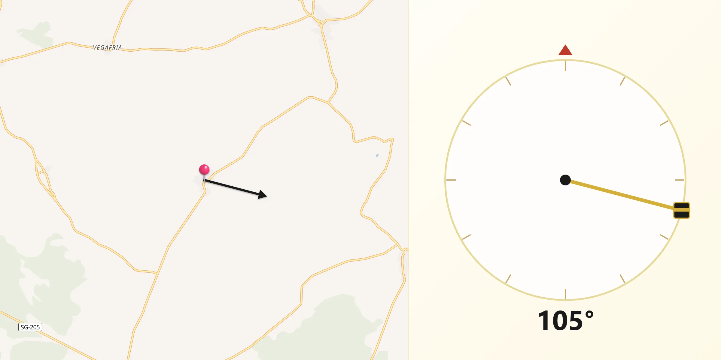 Dirección de la Qibla desde Cozuelos de Fuentidueña
