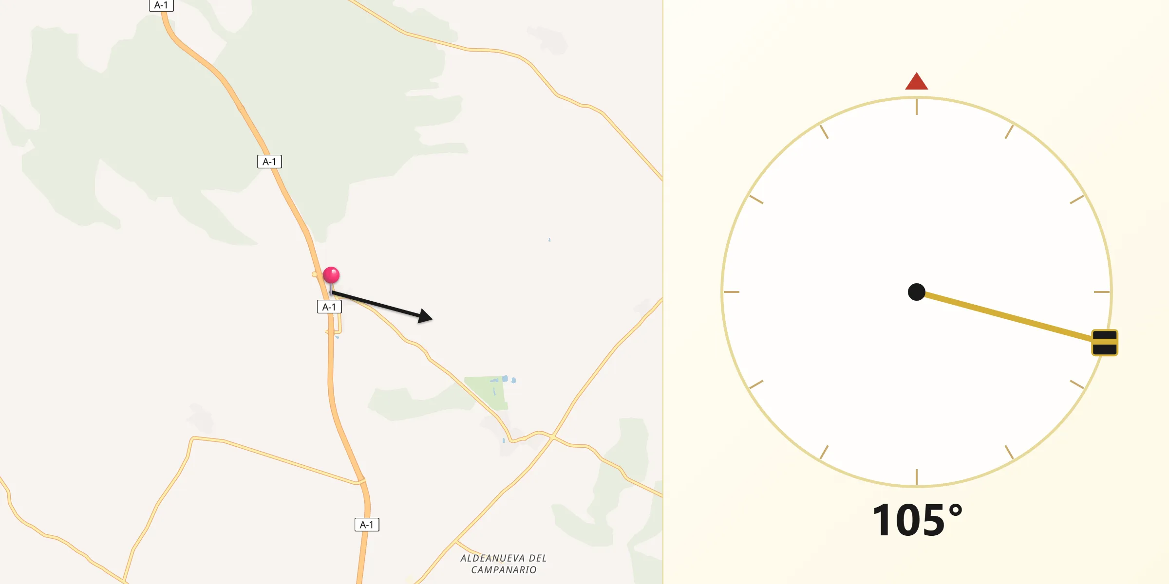 Dirección de la Qibla desde Fresno de la Fuente