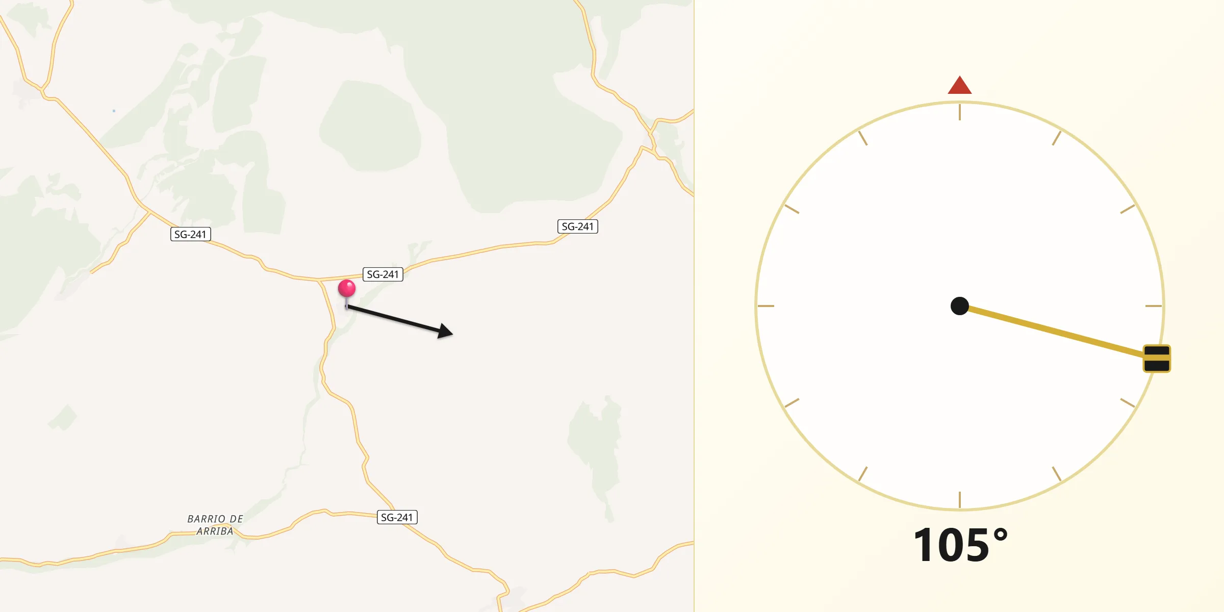 Dirección de la Qibla desde Castroserracín