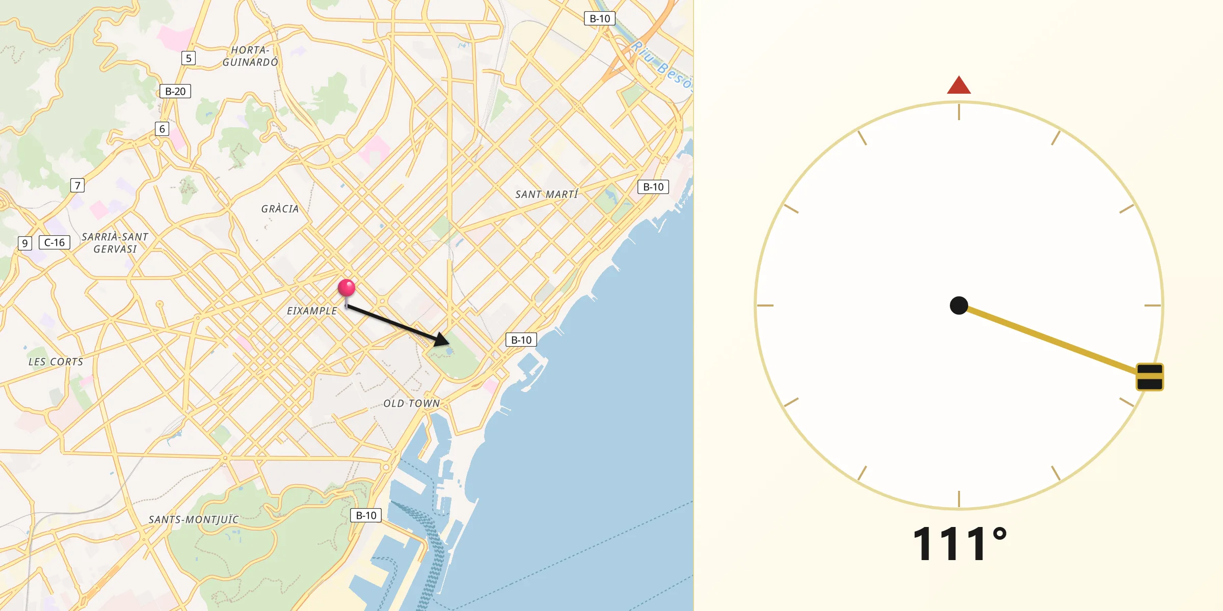 Dirección de la Qibla desde El Bruc
