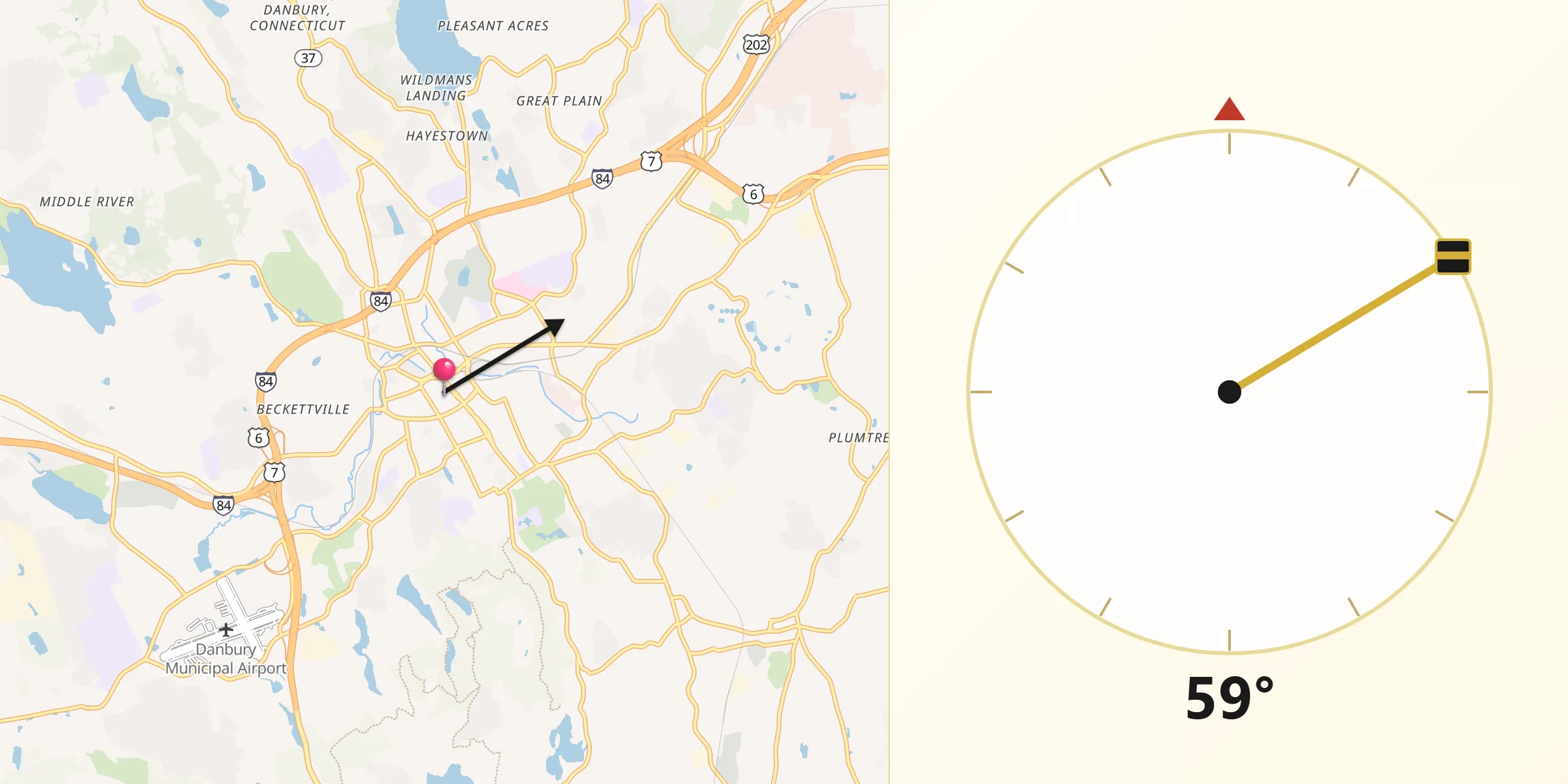 Qibla Direction from Danbury