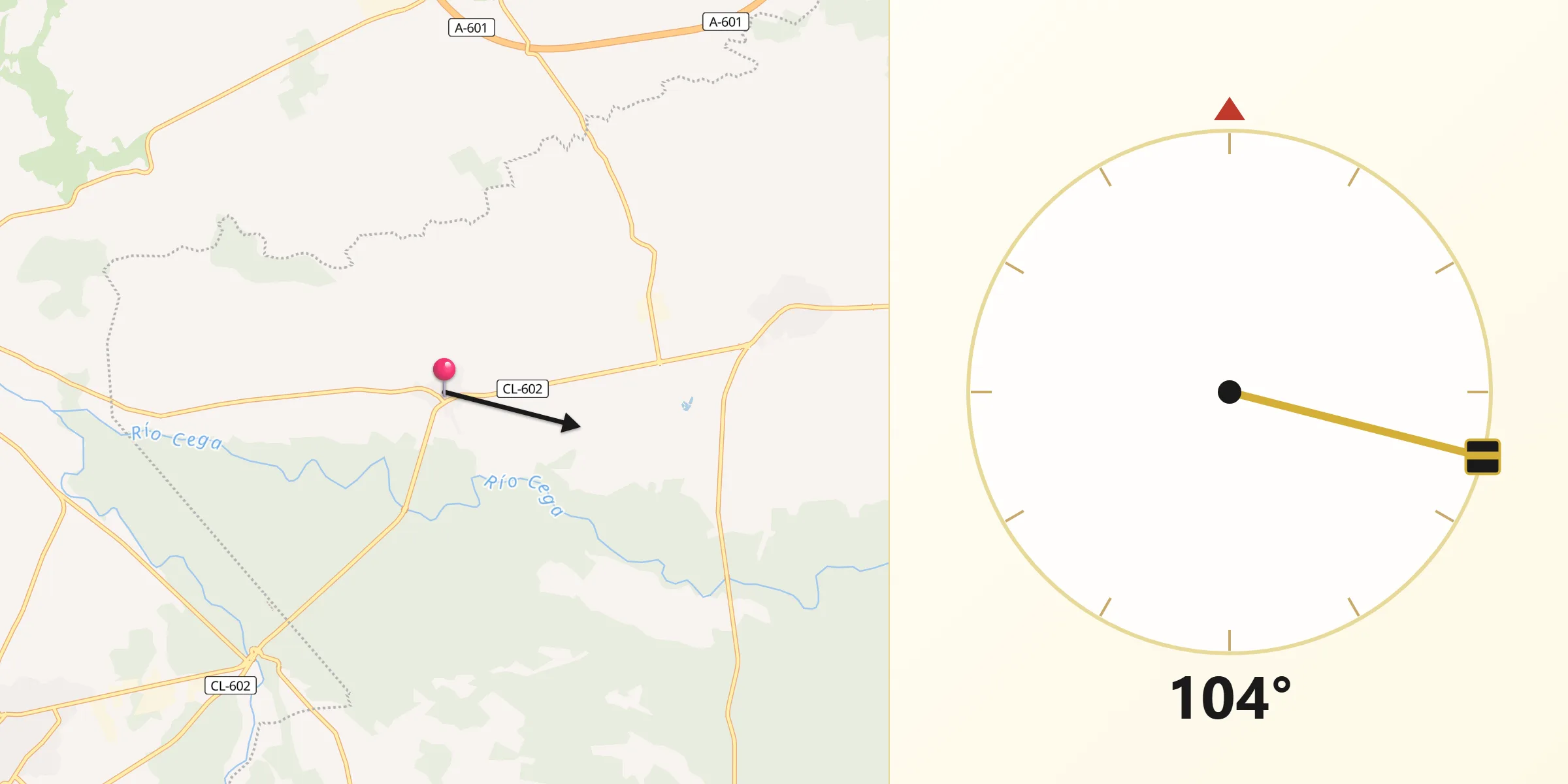 Dirección de la Qibla desde Mata de Cuéllar