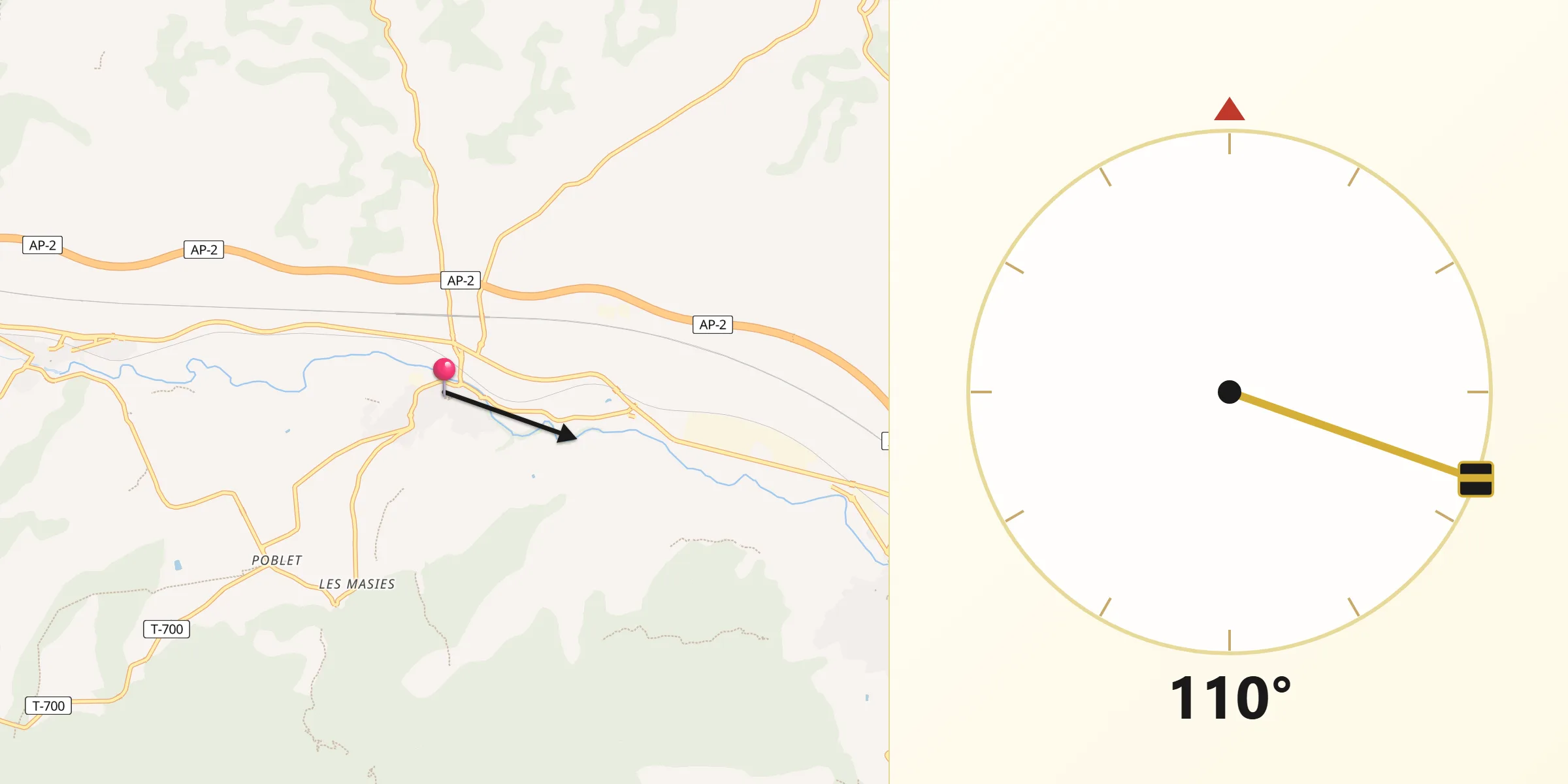 Dirección de la Qibla desde Espluga de Francolí