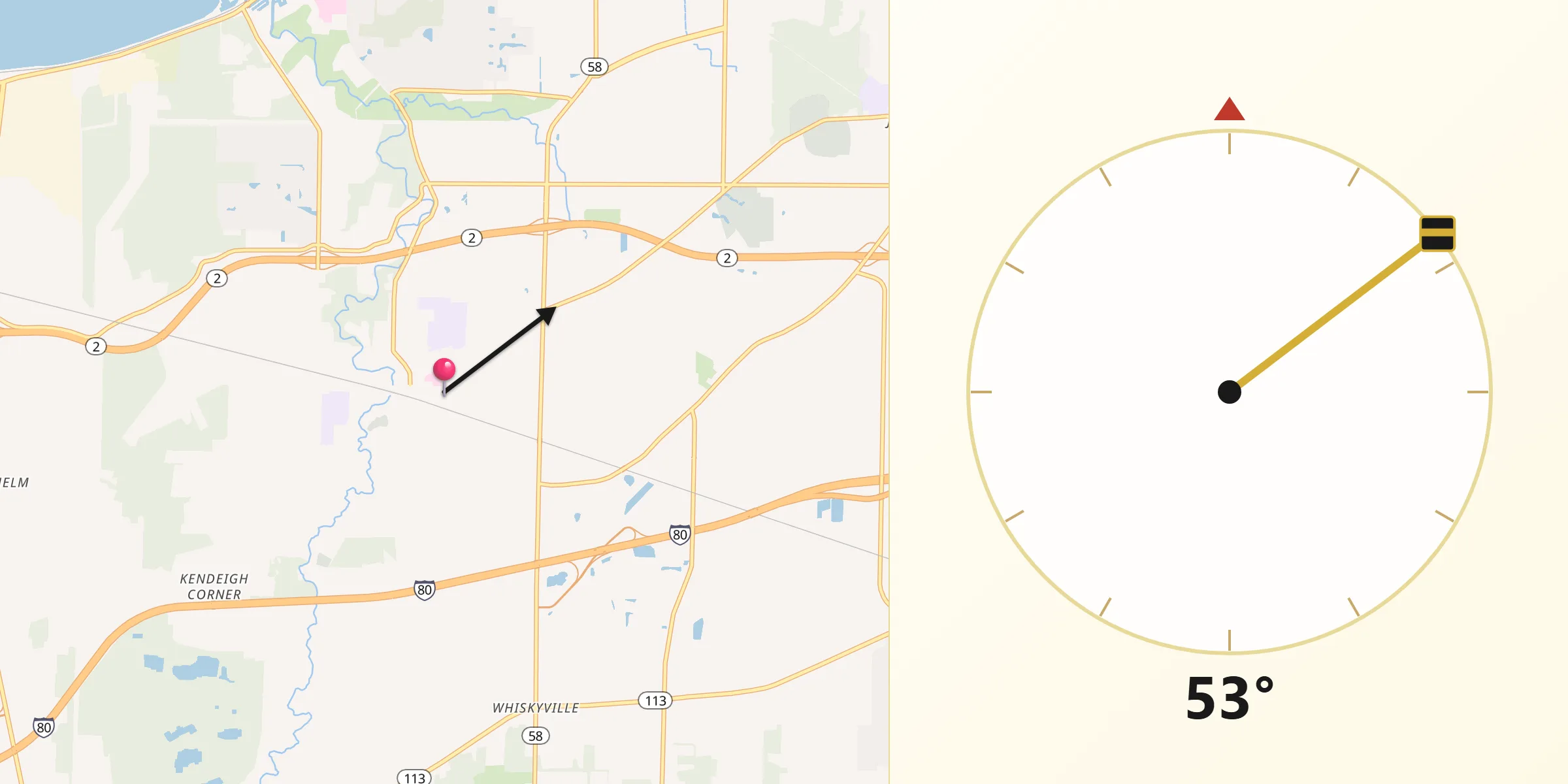 Dirección de la Qibla desde Amherst