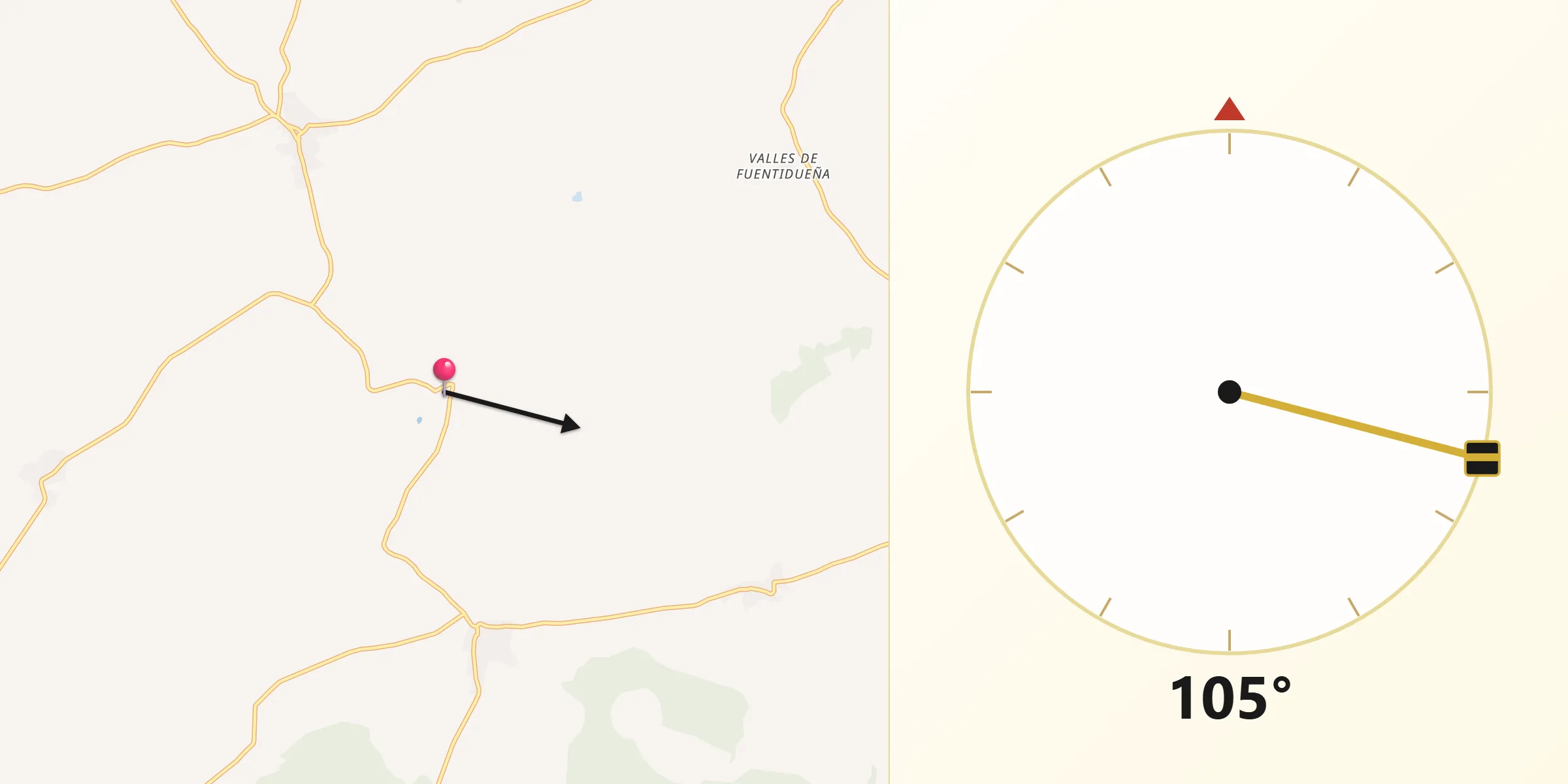 Dirección de la Qibla desde Fuentepiñel