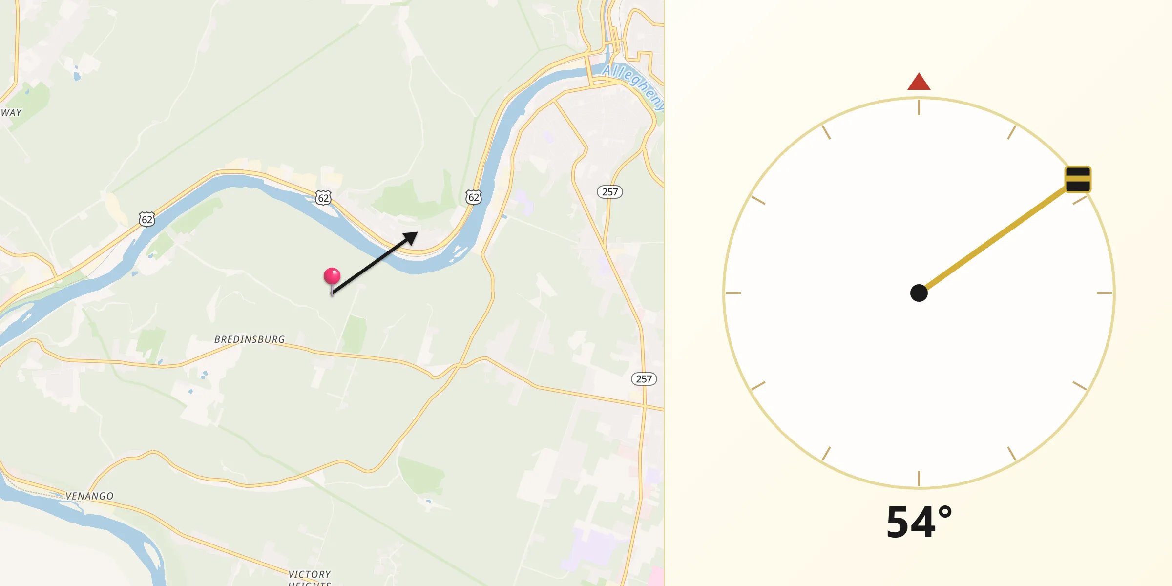 Qibla Direction from Venango