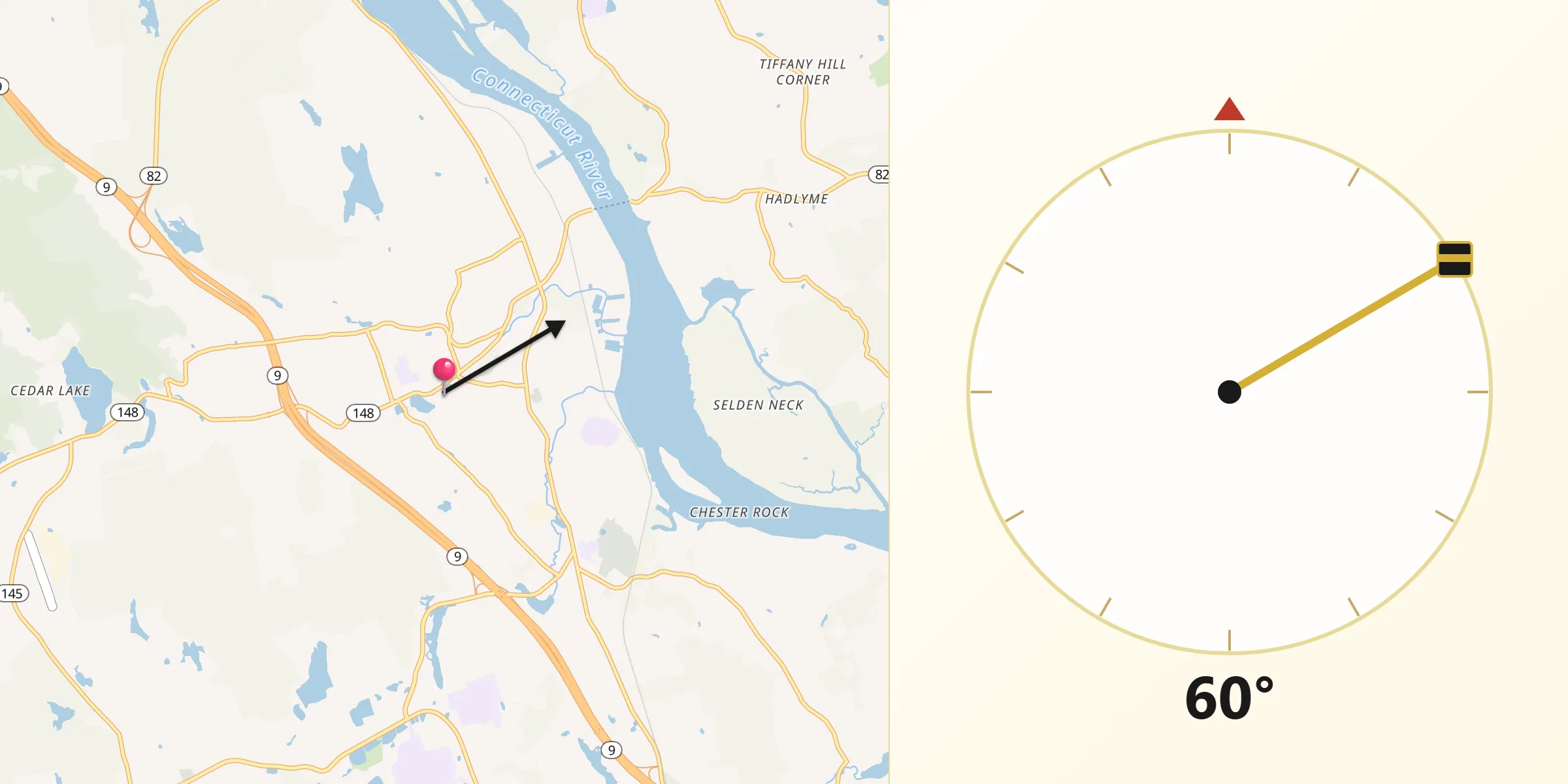 Qibla Direction from Chester Center