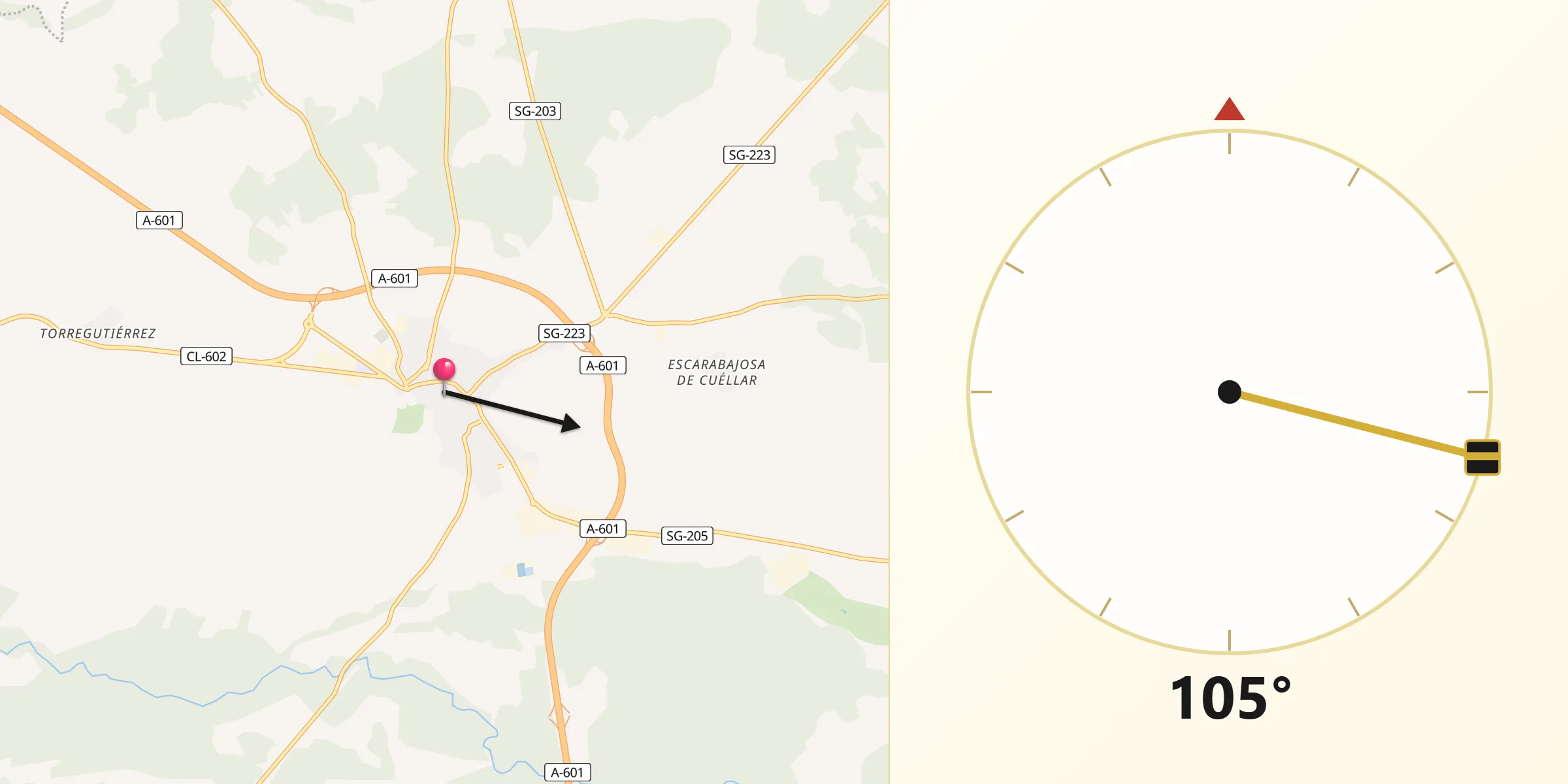 Dirección de la Qibla desde Cuéllar