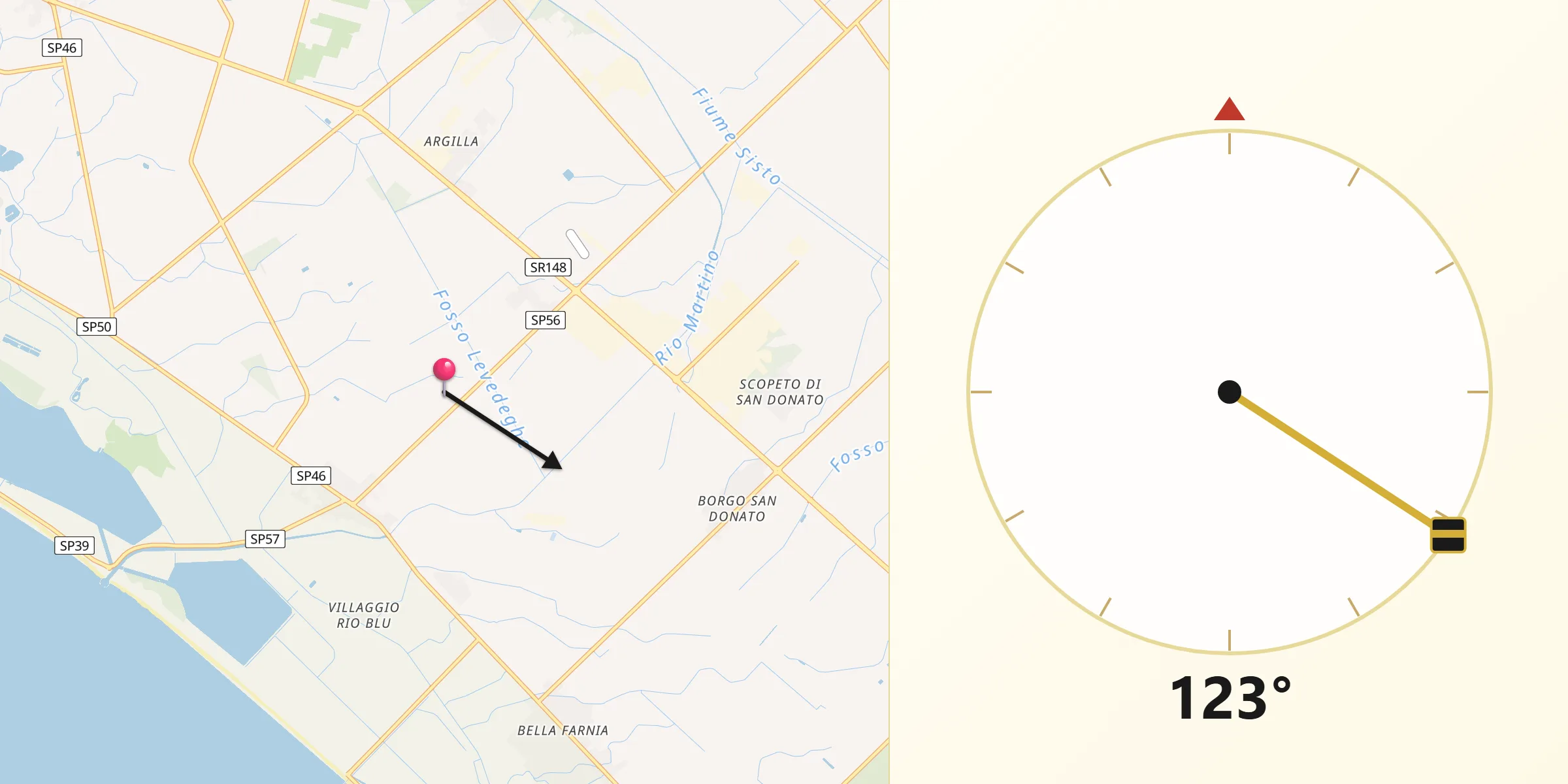 Direzione della Qibla da Borgo Grappa