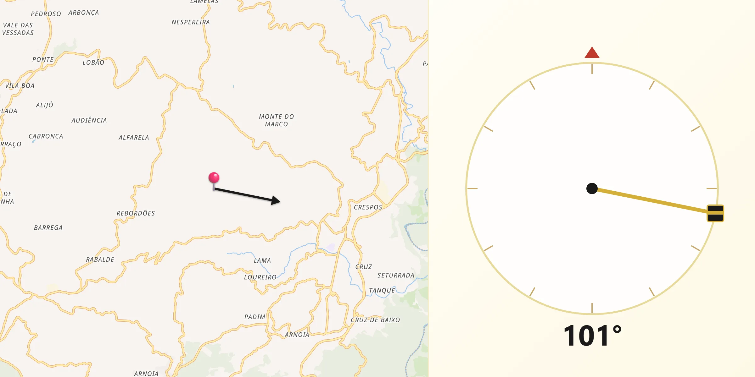 Direção da Qibla a partir de Celorico de Basto
