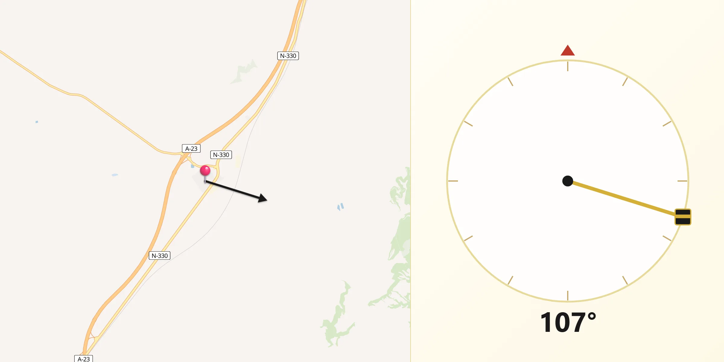 Dirección de la Qibla desde Longares