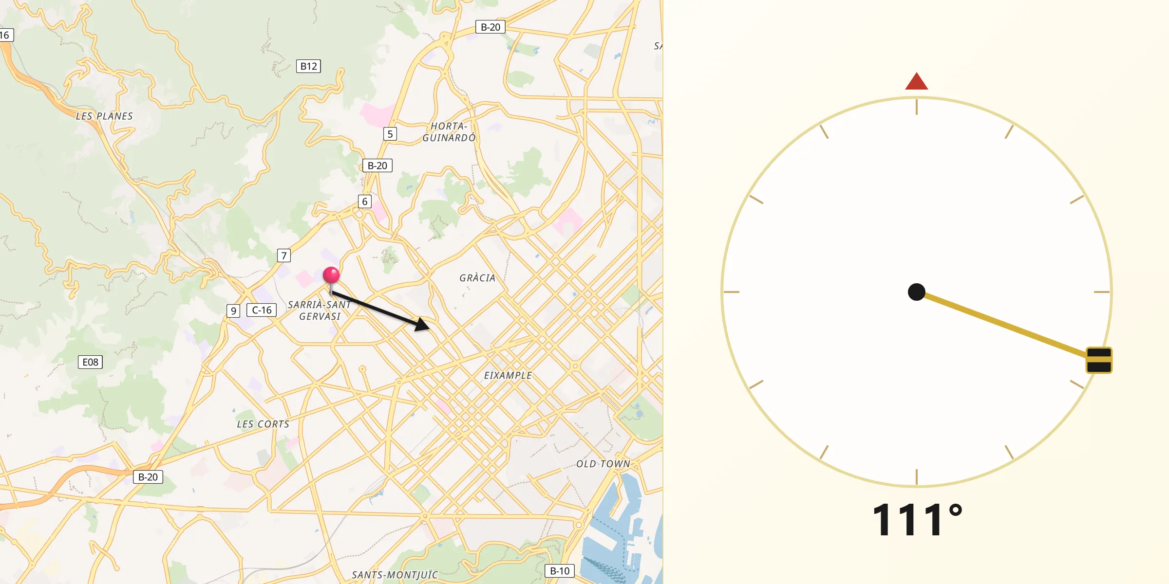 Dirección de la Qibla desde Montesquiu