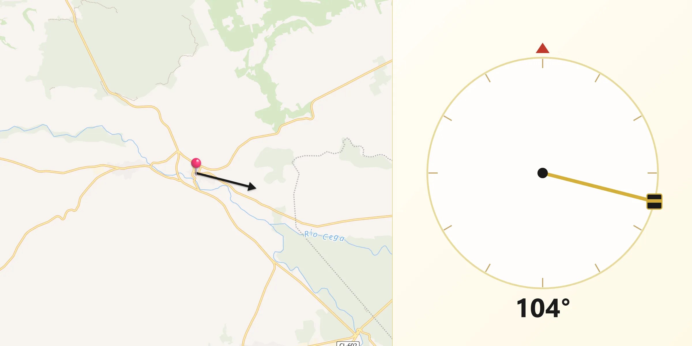 Dirección de la Qibla desde Cogeces de Íscar