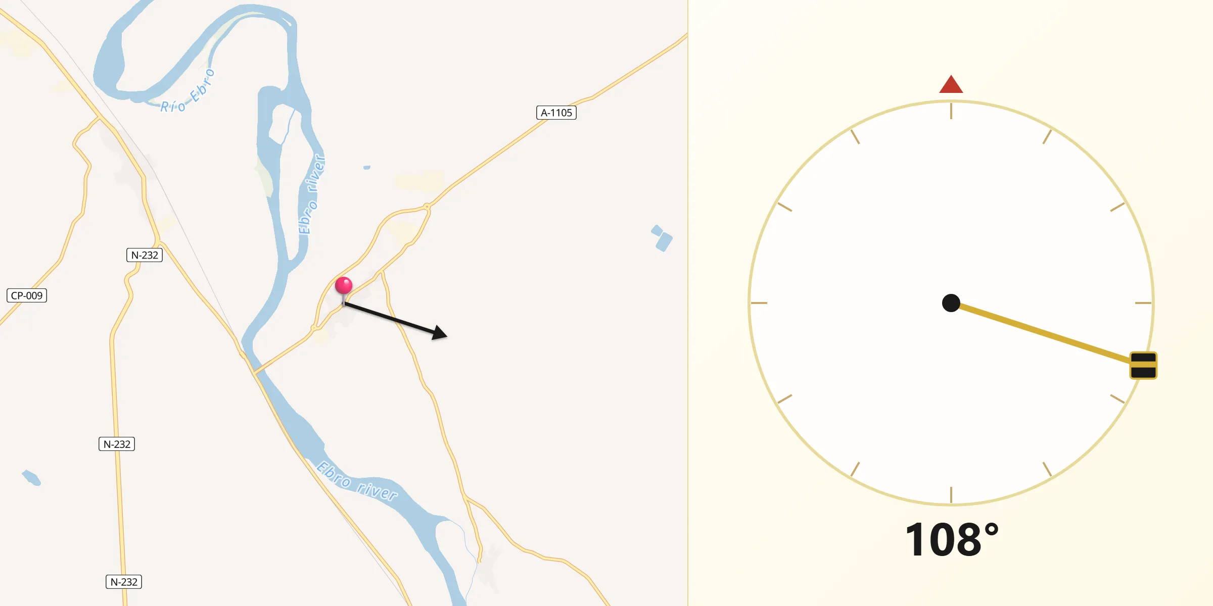 Dirección de la Qibla desde Gelsa