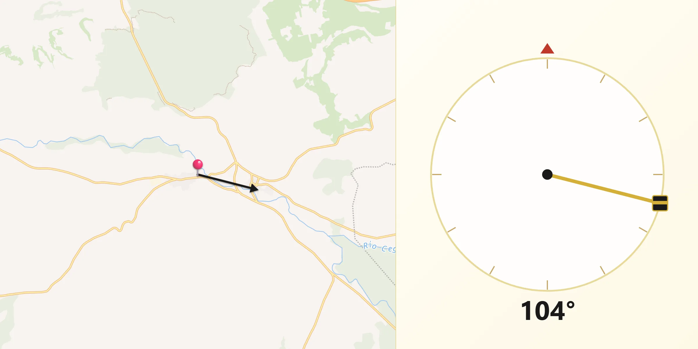 Dirección de la Qibla desde Megeces