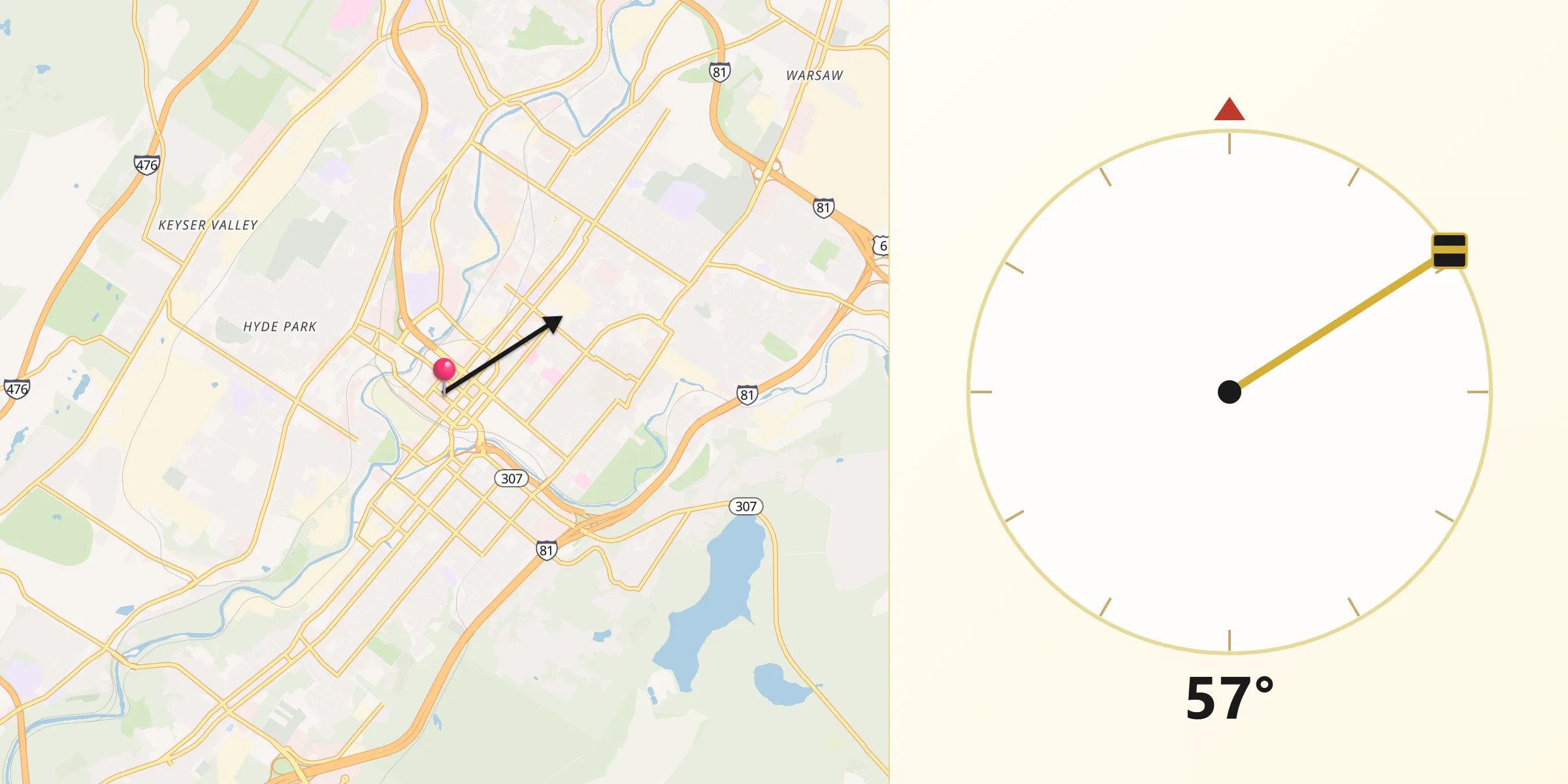 Qibla Direction from Scranton