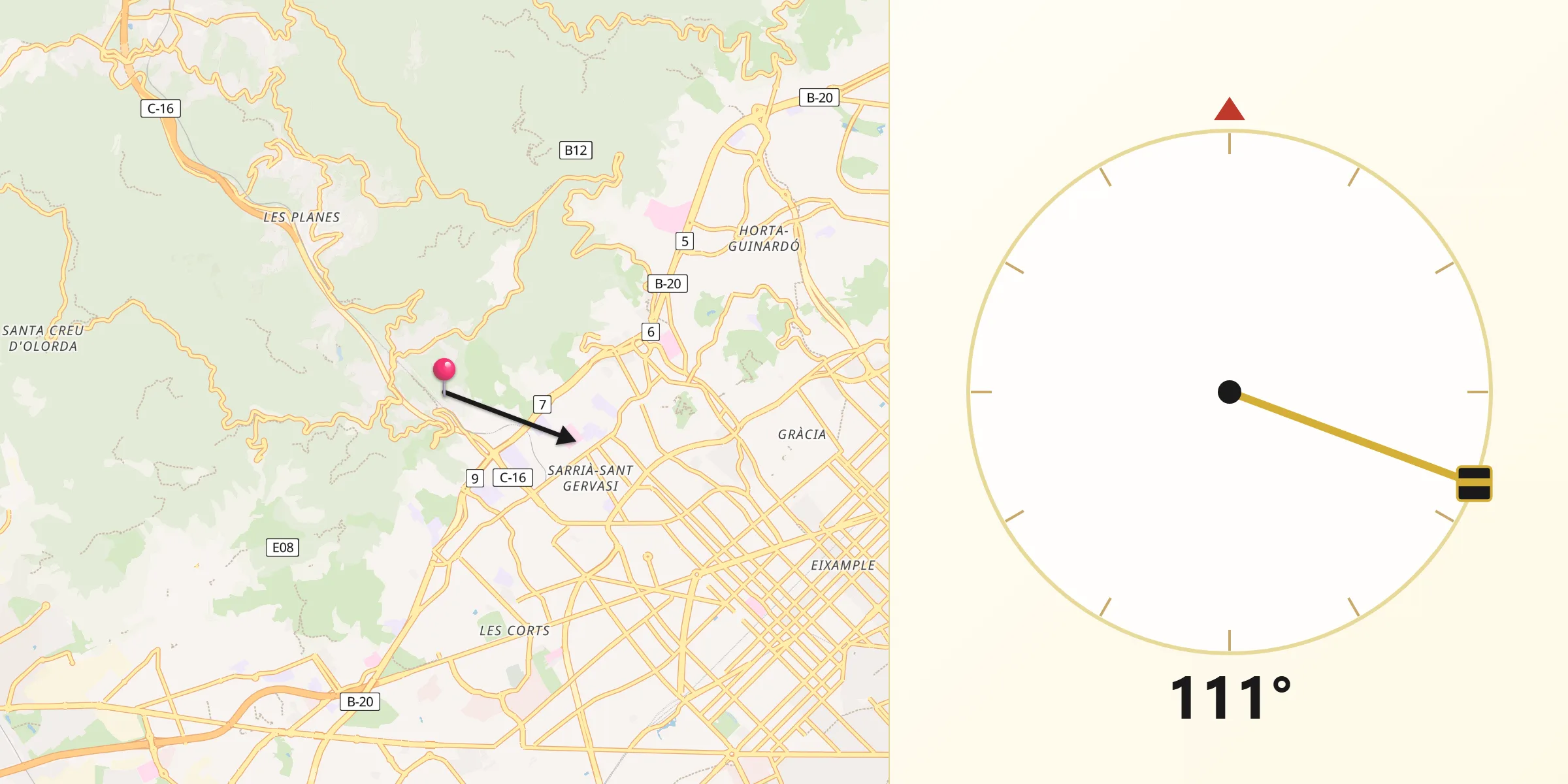 Dirección de la Qibla desde Santpedor