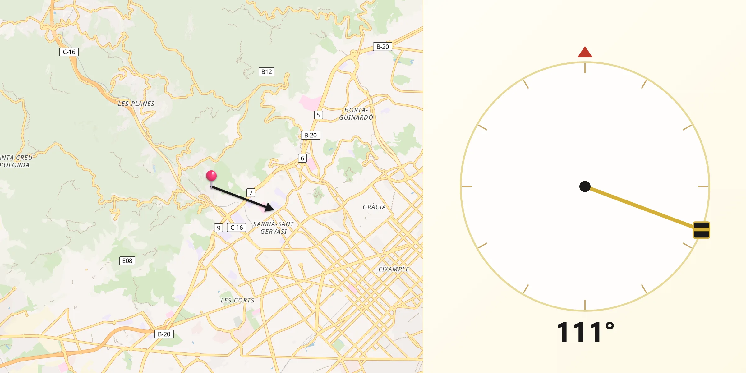 Dirección de la Qibla desde Palafolls
