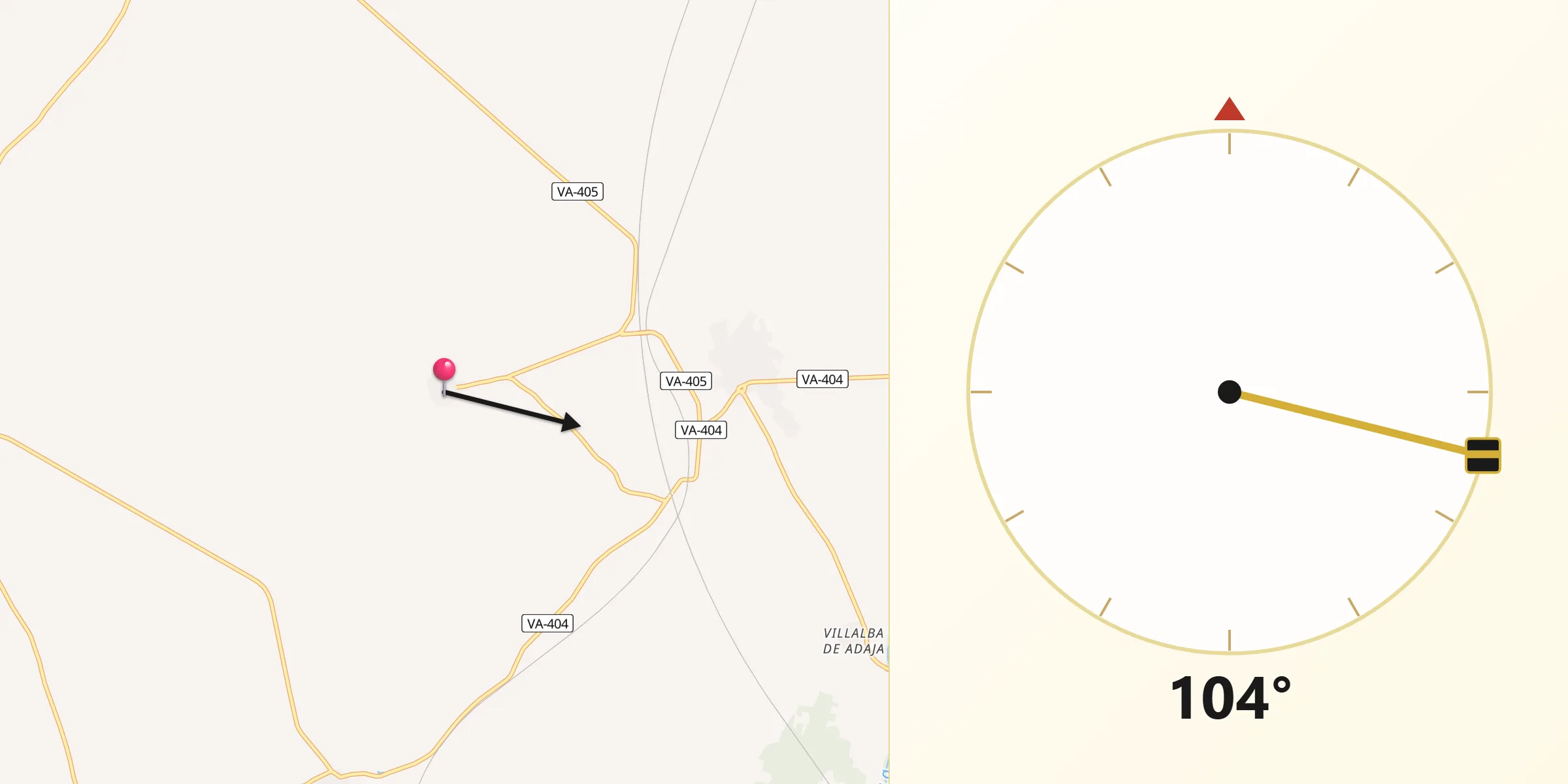 Dirección de la Qibla desde Ventosa de la Cuesta