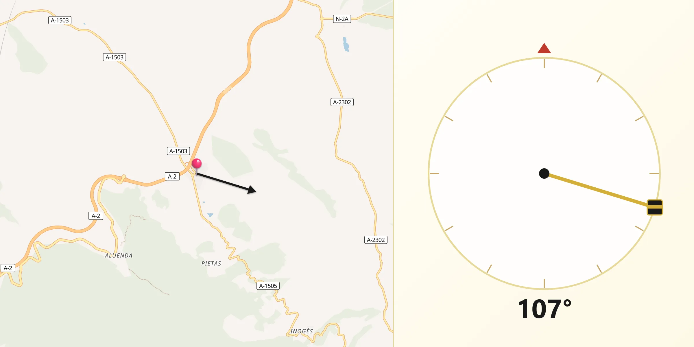 Dirección de la Qibla desde El Frasno