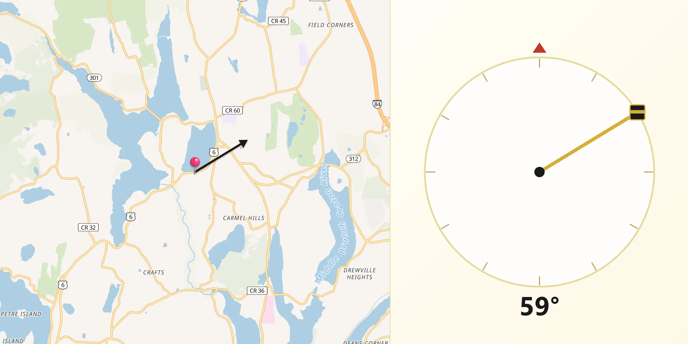 Qibla Direction from Carmel Hamlet