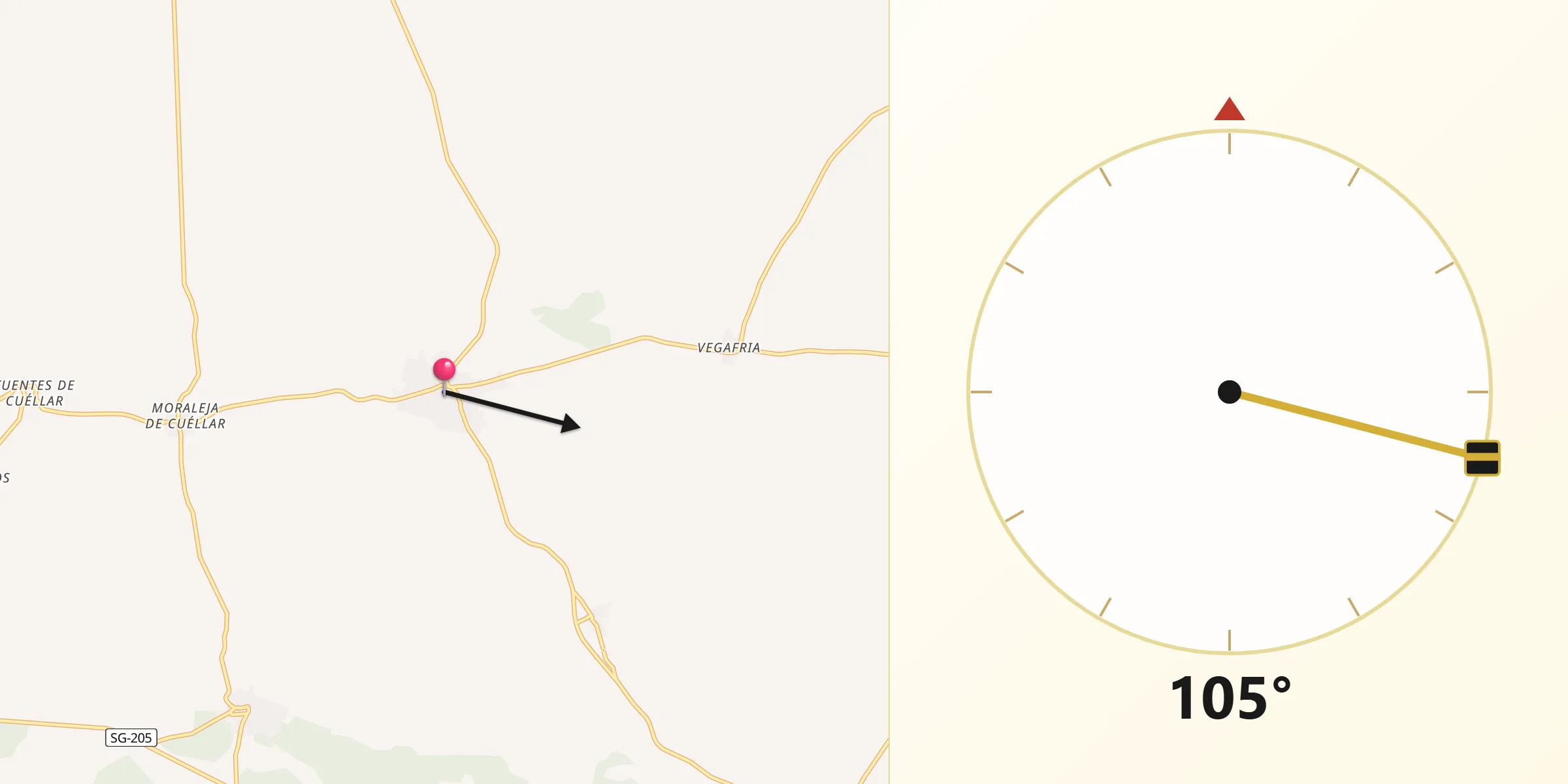 Dirección de la Qibla desde Olombrada