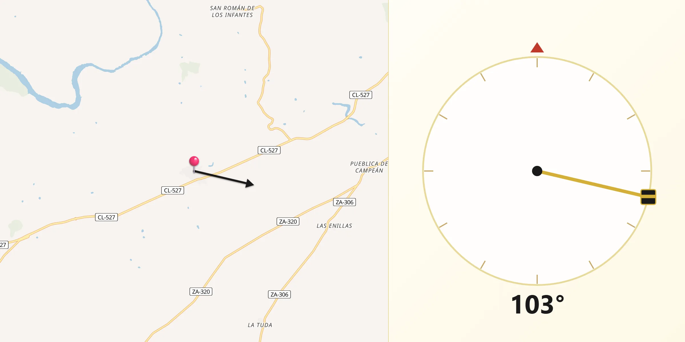 Dirección de la Qibla desde Pereruela