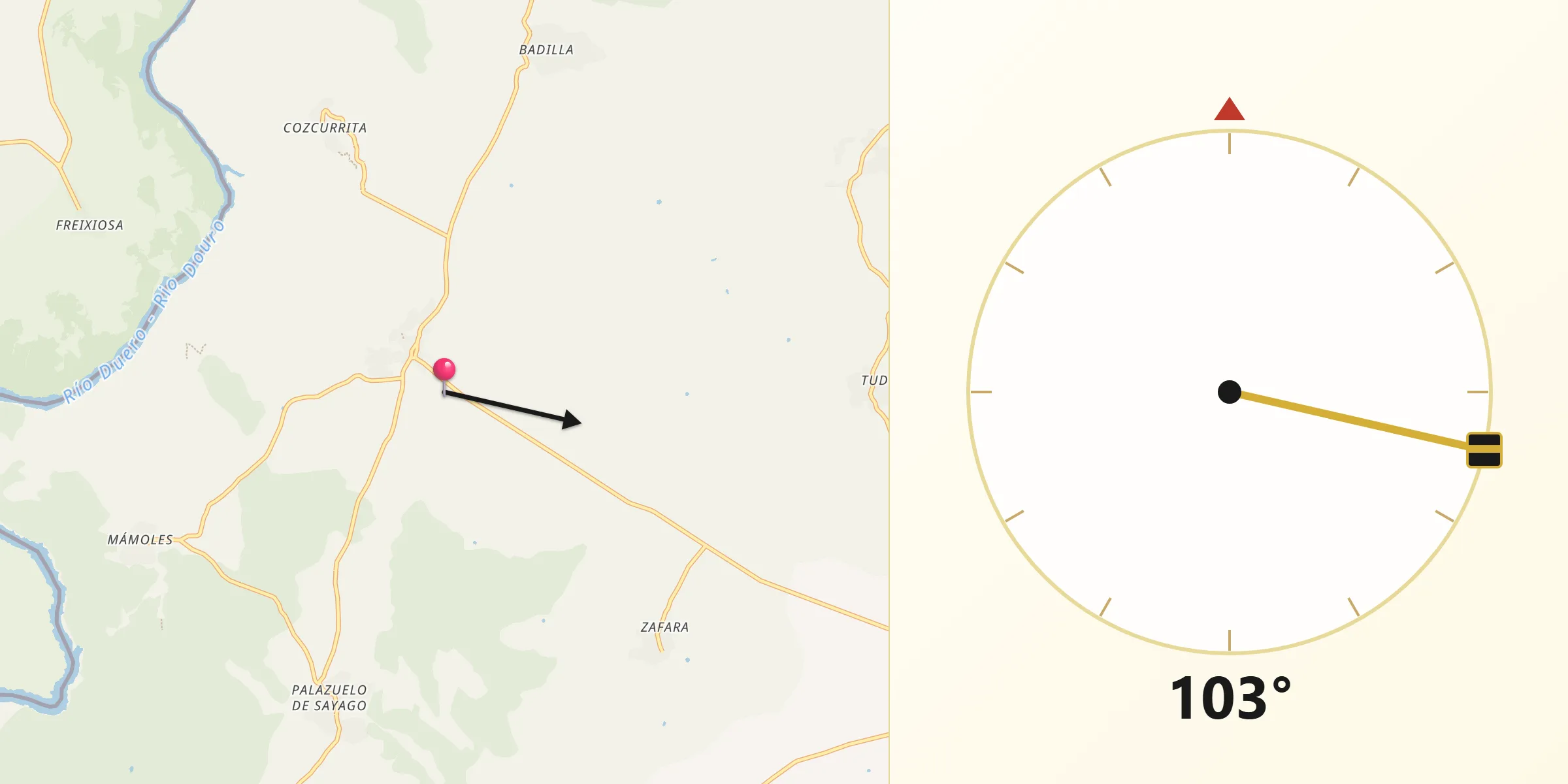 Dirección de la Qibla desde Fariza
