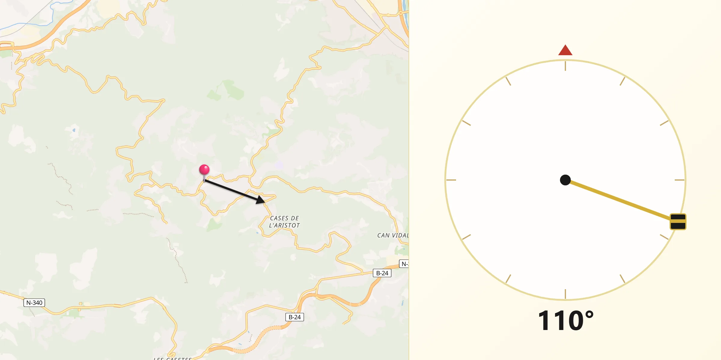 Dirección de la Qibla desde Corbera de Llobregat