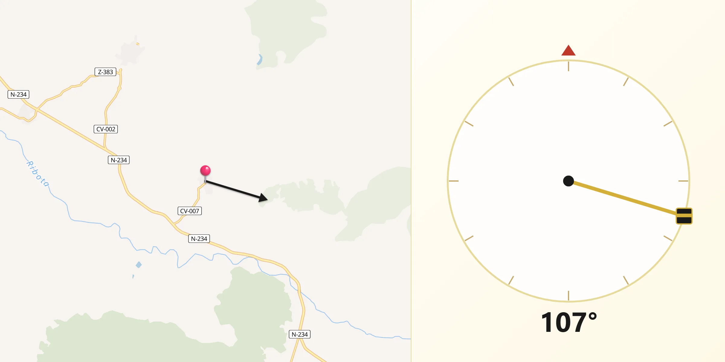 Dirección de la Qibla desde Torralba de Ribota