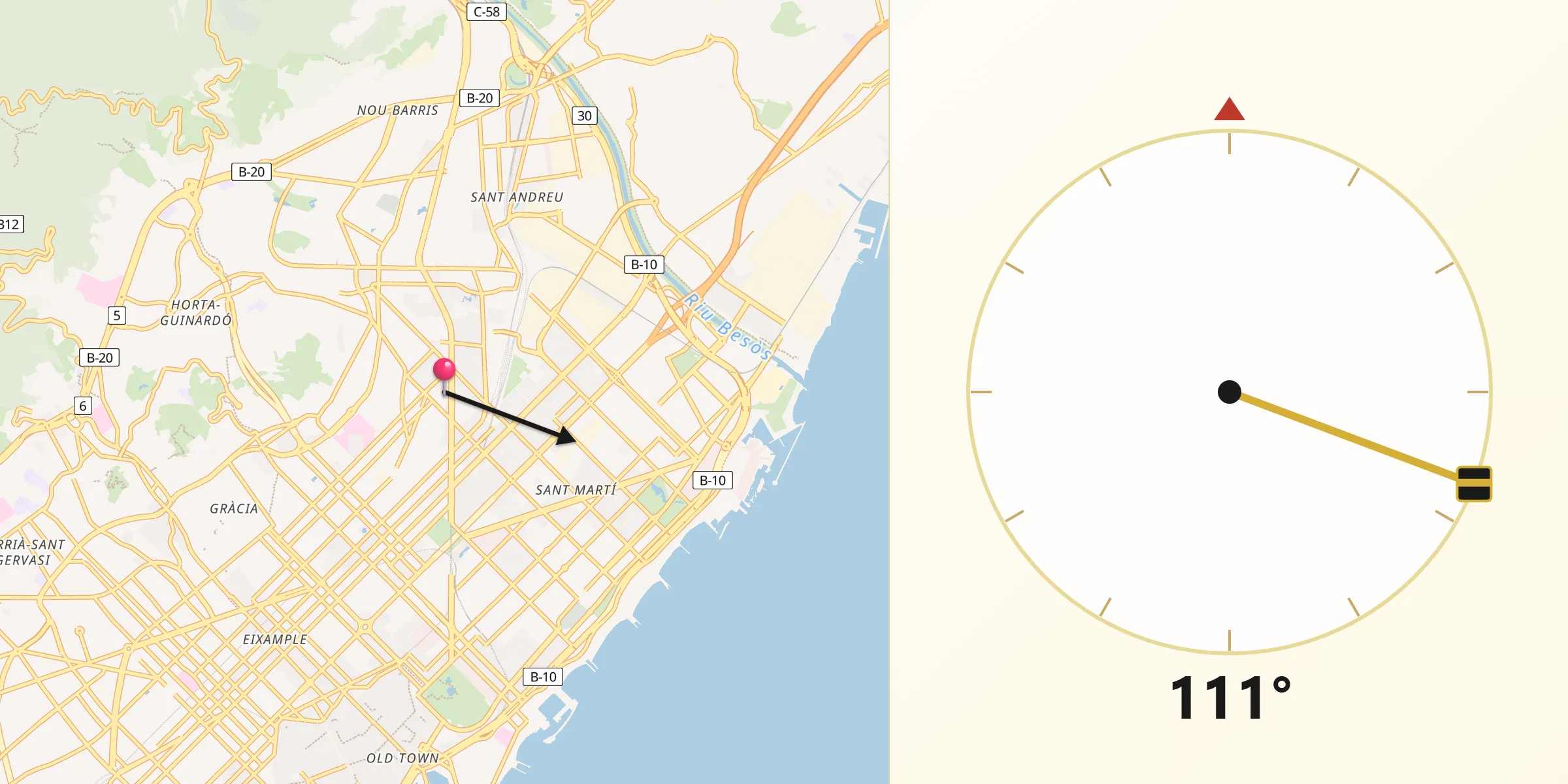 Dirección de la Qibla desde Navas