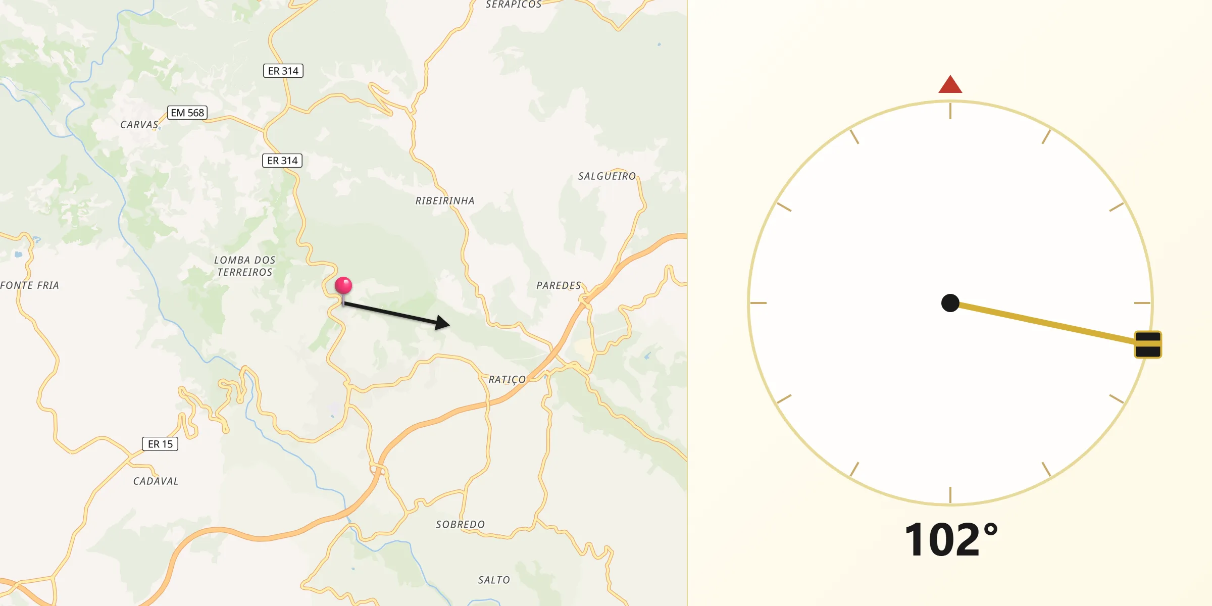 Direção da Qibla a partir de Murça