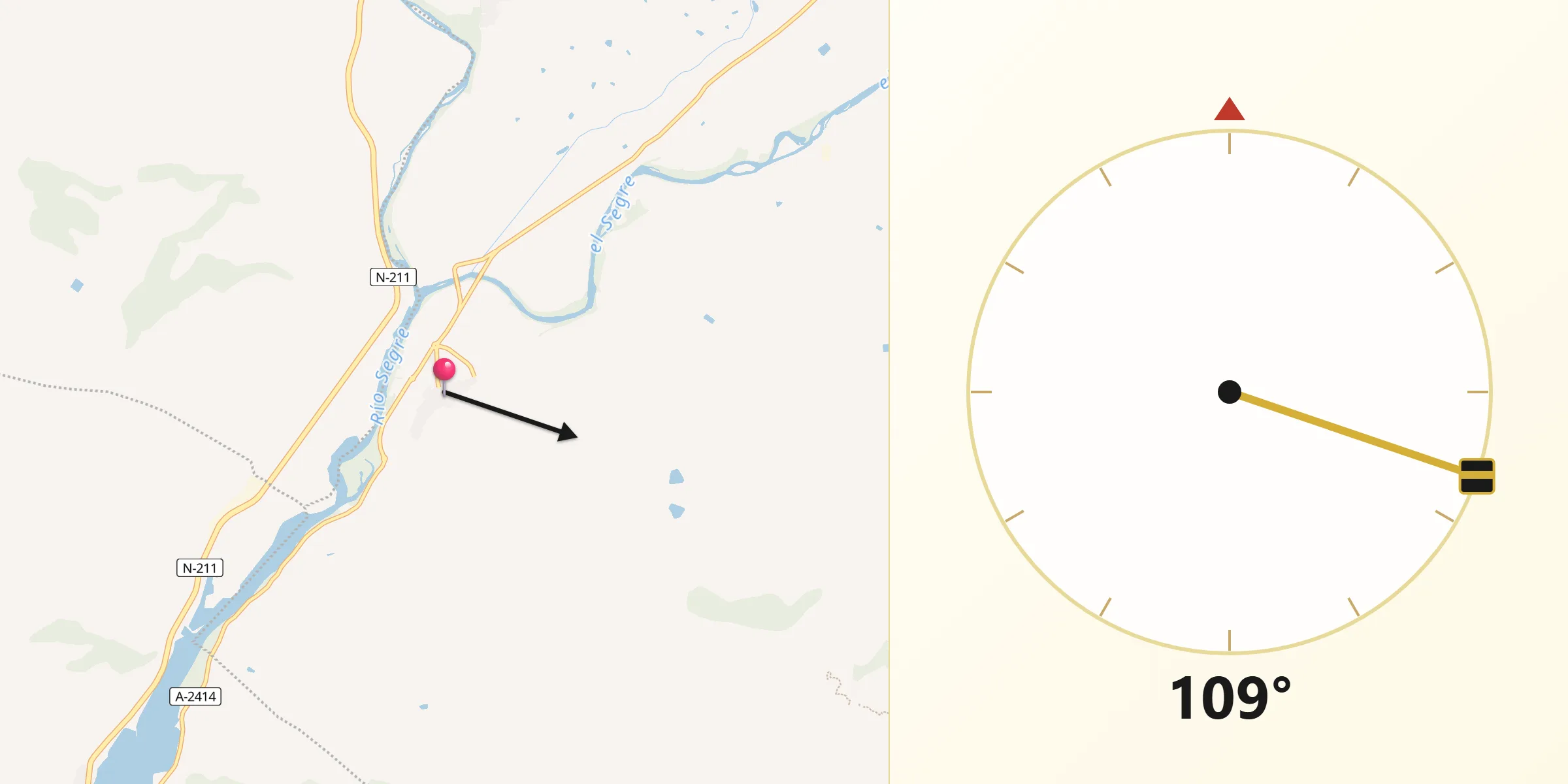Dirección de la Qibla desde La Granja d'Escarp