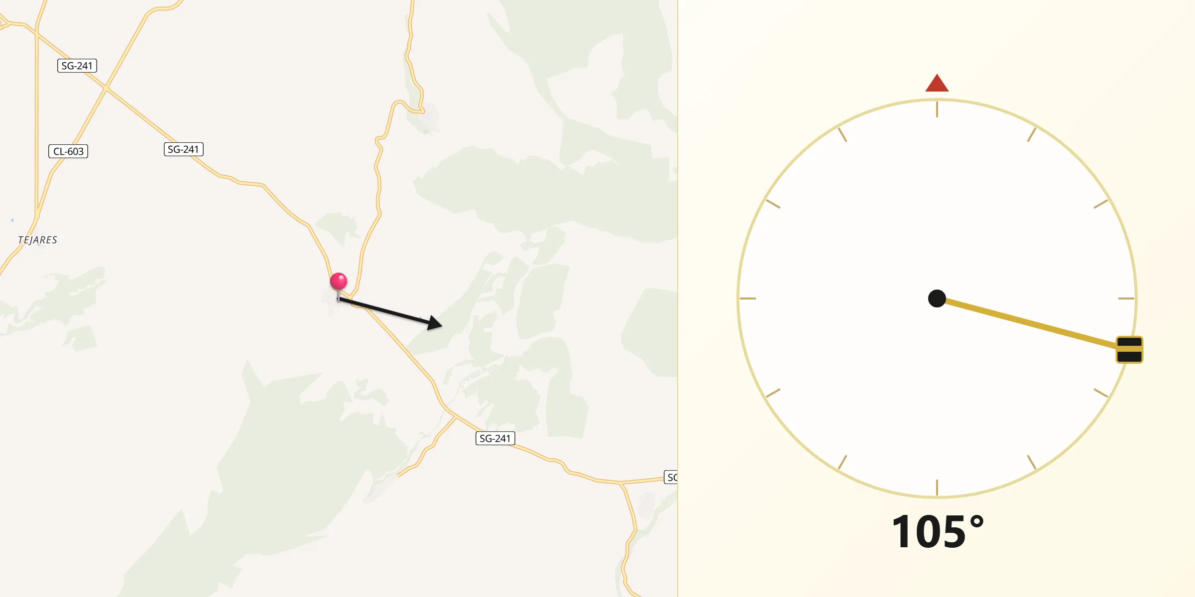 Dirección de la Qibla desde Castro de Fuentidueña