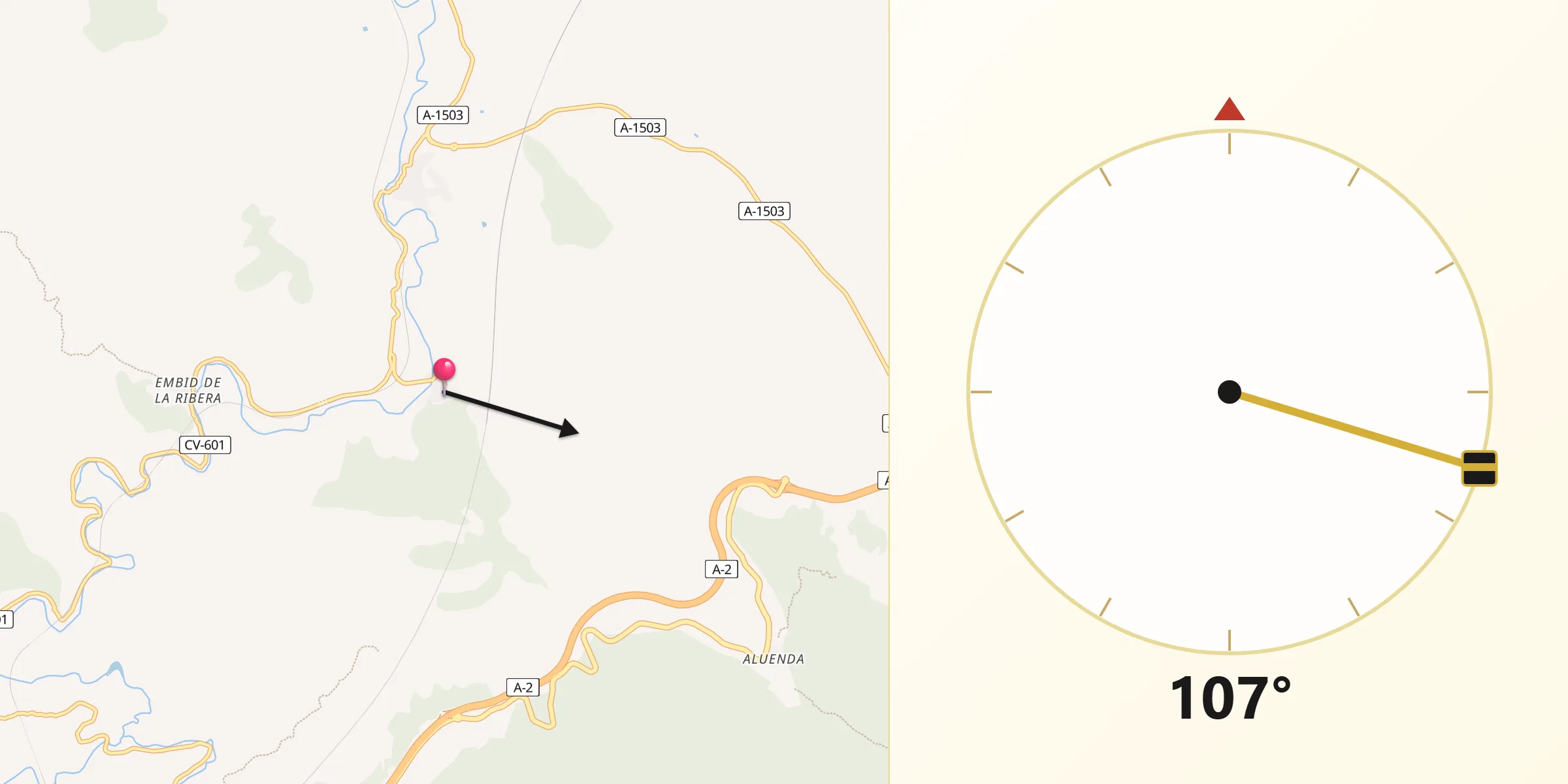 Dirección de la Qibla desde Paracuellos de la Ribera