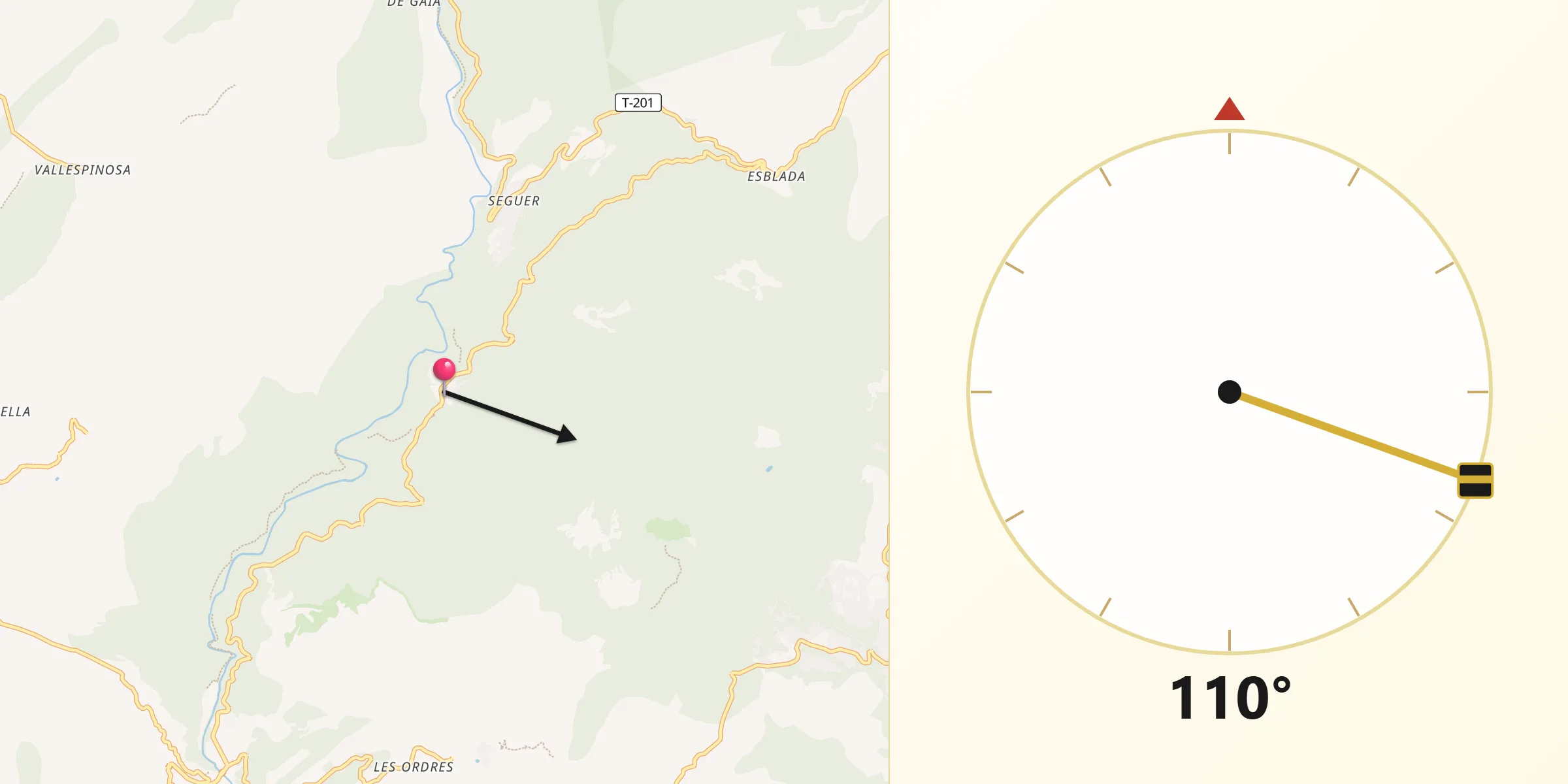Dirección de la Qibla desde Querol