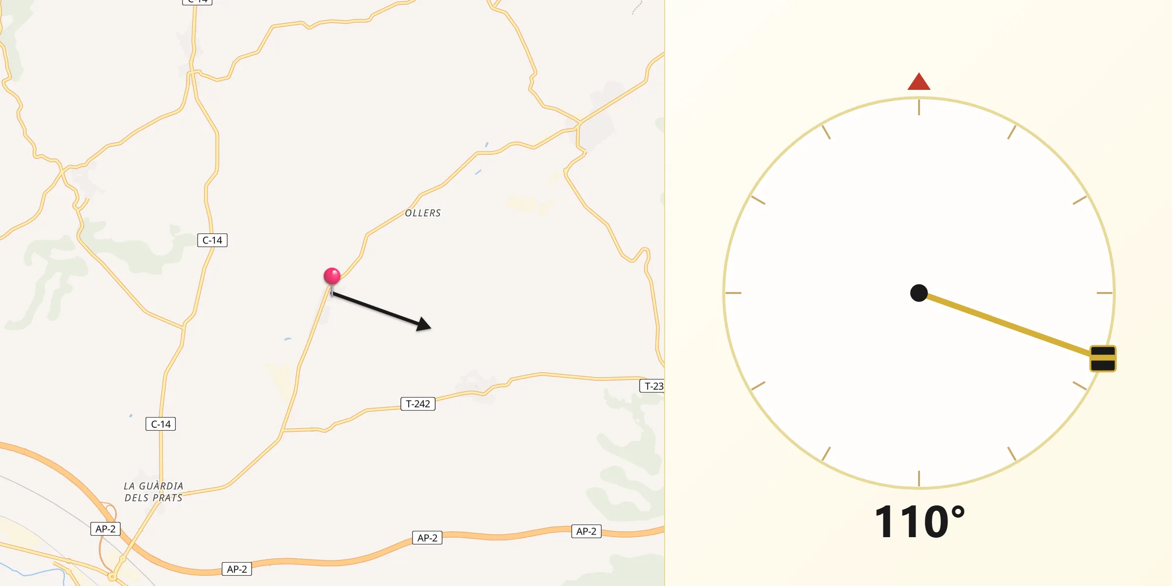 Dirección de la Qibla desde Pira