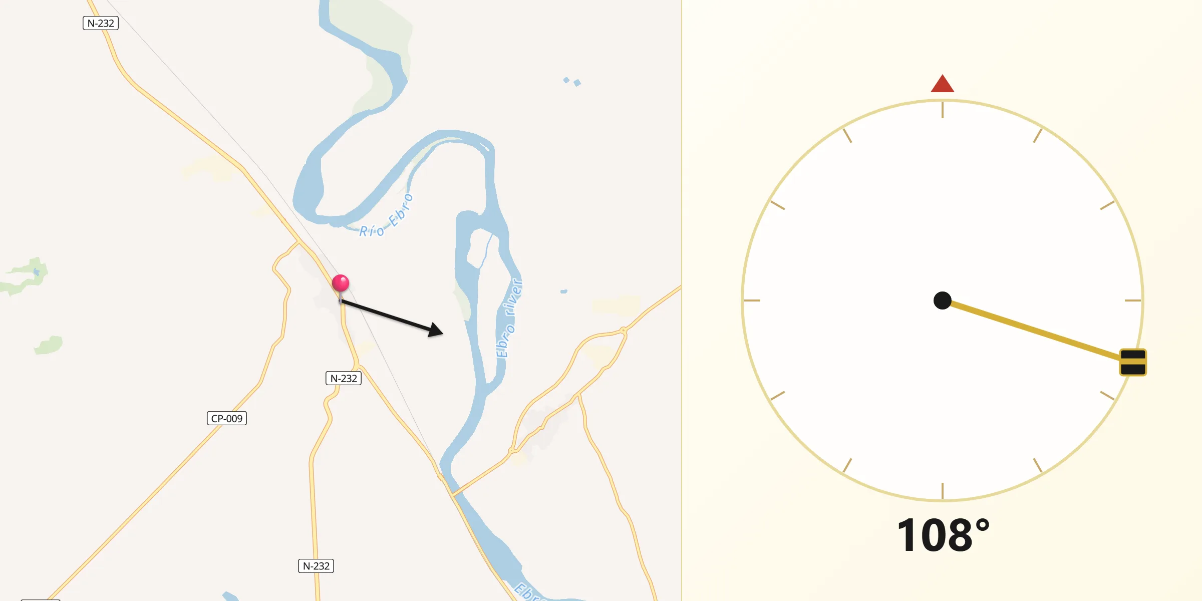 Dirección de la Qibla desde Quinto