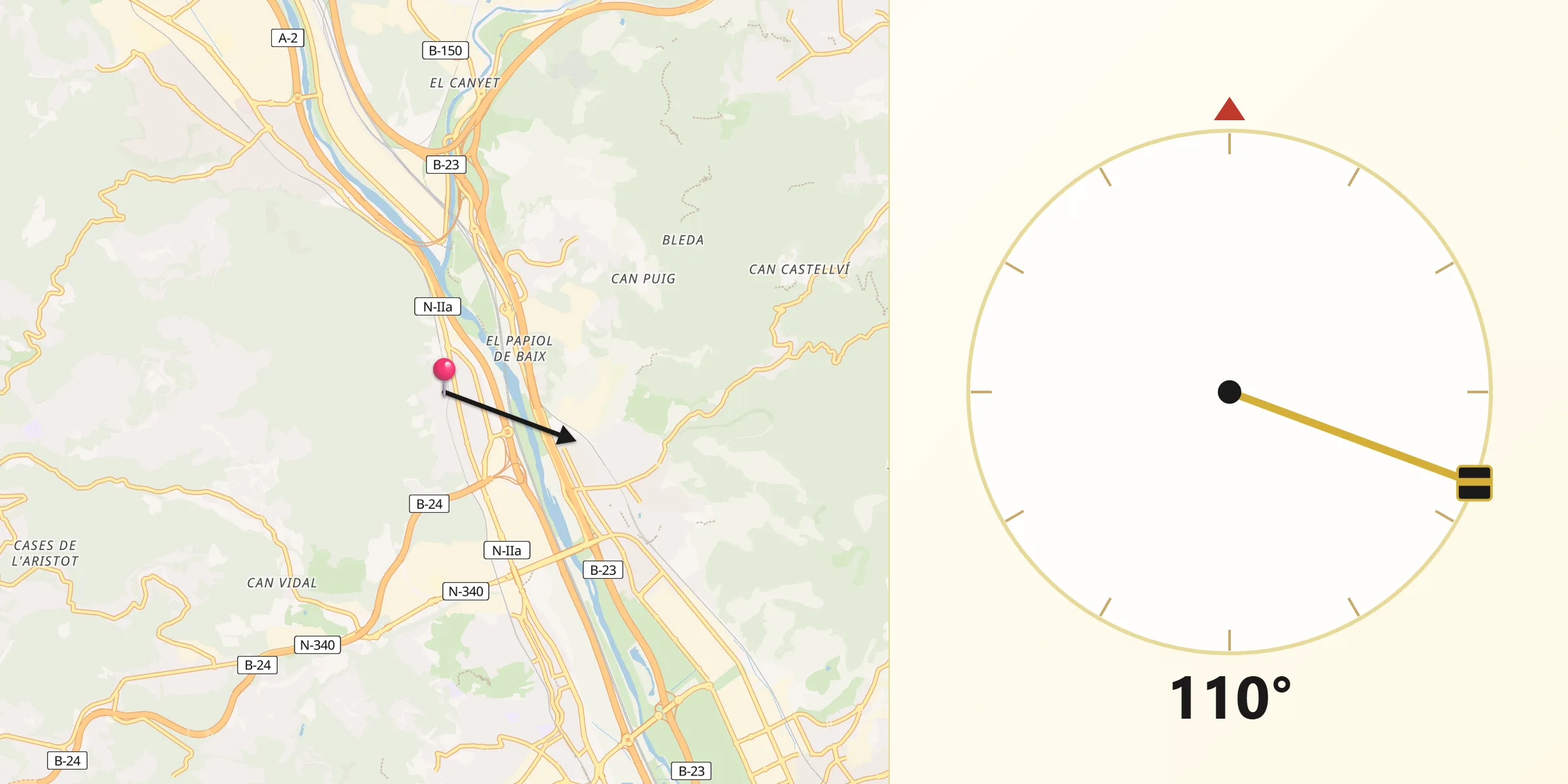 Dirección de la Qibla desde Pallejà