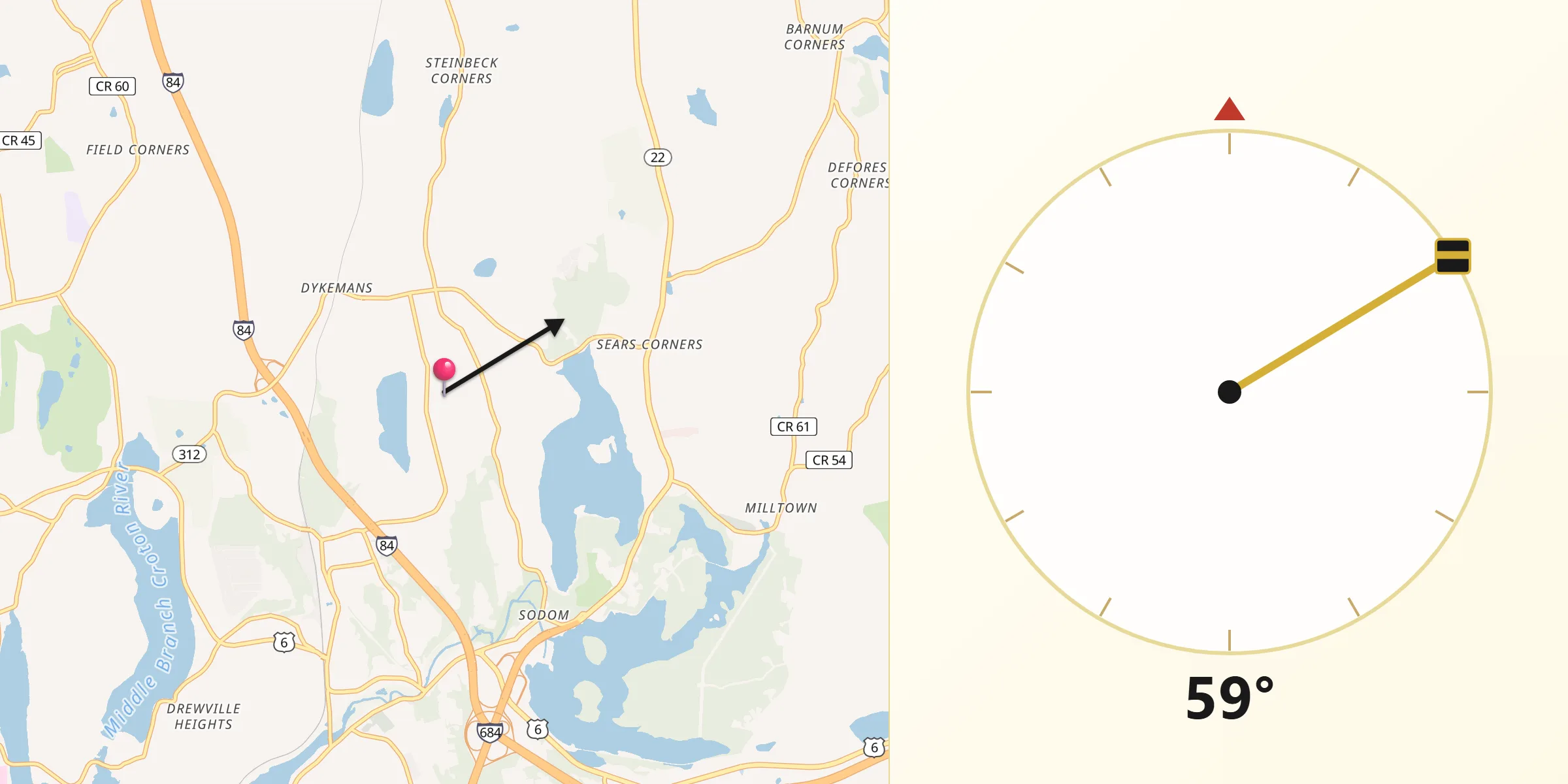 Qibla Direction from Brewster Hill