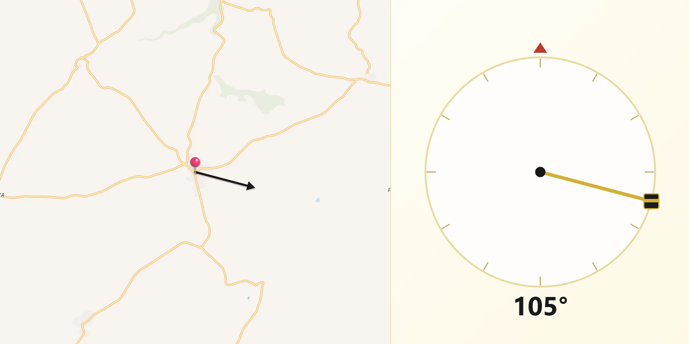Dirección de la Qibla desde Fuentesaúco de Fuentidueña